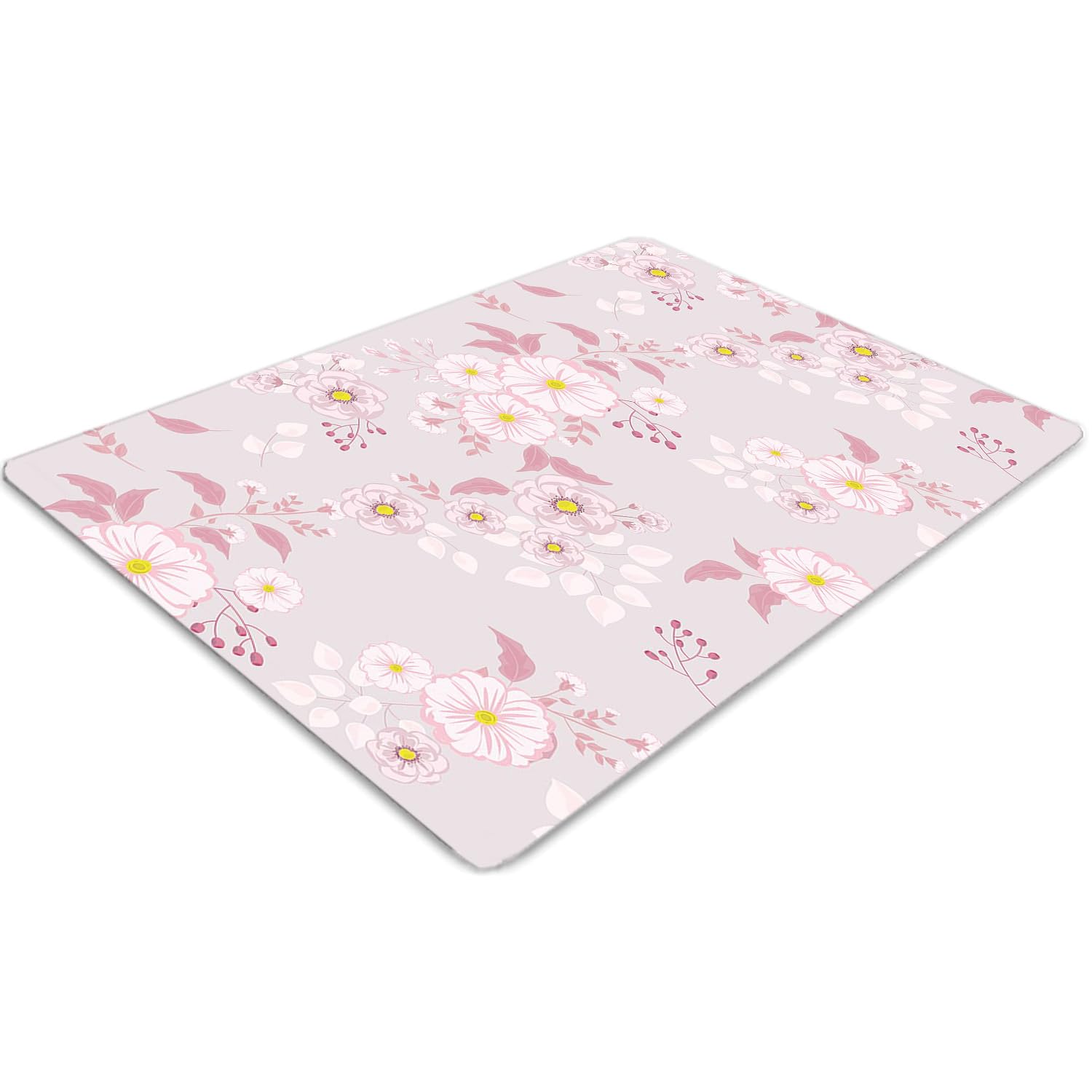 Tapis pour protection 140x100 cm en PVC rectangulaire à motif fleurs roses pour sol