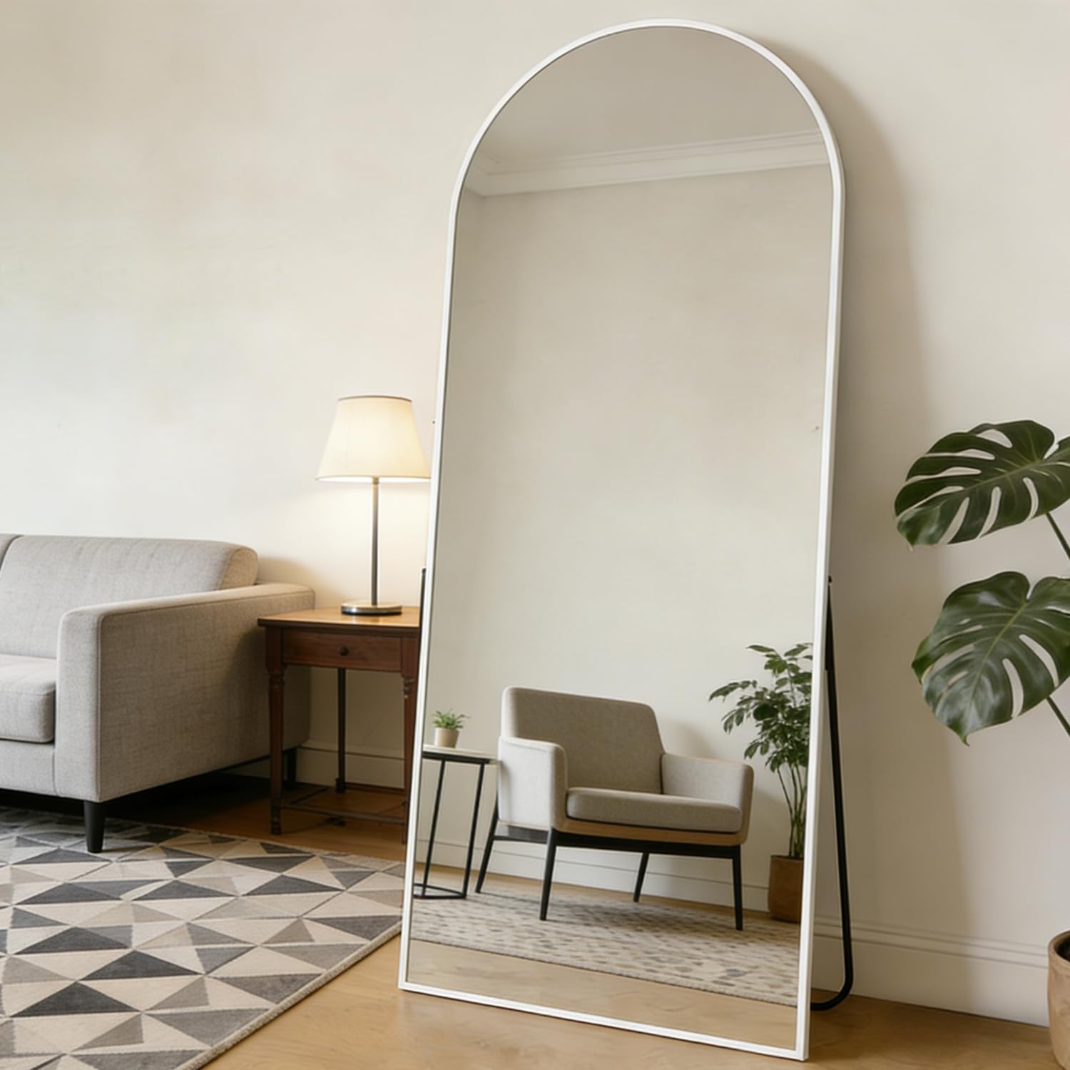 CASSILANDO Areched Full Length Mirror 165X60cm Floor Standing Mirror with Aluminum Alloy Frame Full Body Wall Mirrors Hanging or Leaning Against for Cloakroom, Bedroom, Livingroom (White)