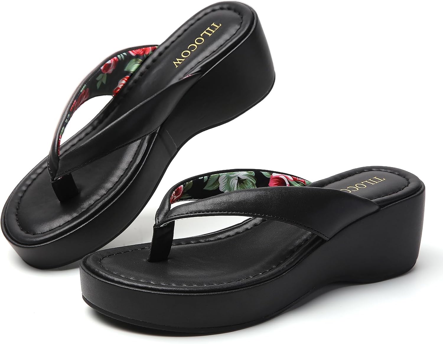 Tilocow Platform Sandals for Women Round toe Wedges Woman Comfort Slides Ladies Thong Style Flip Flops