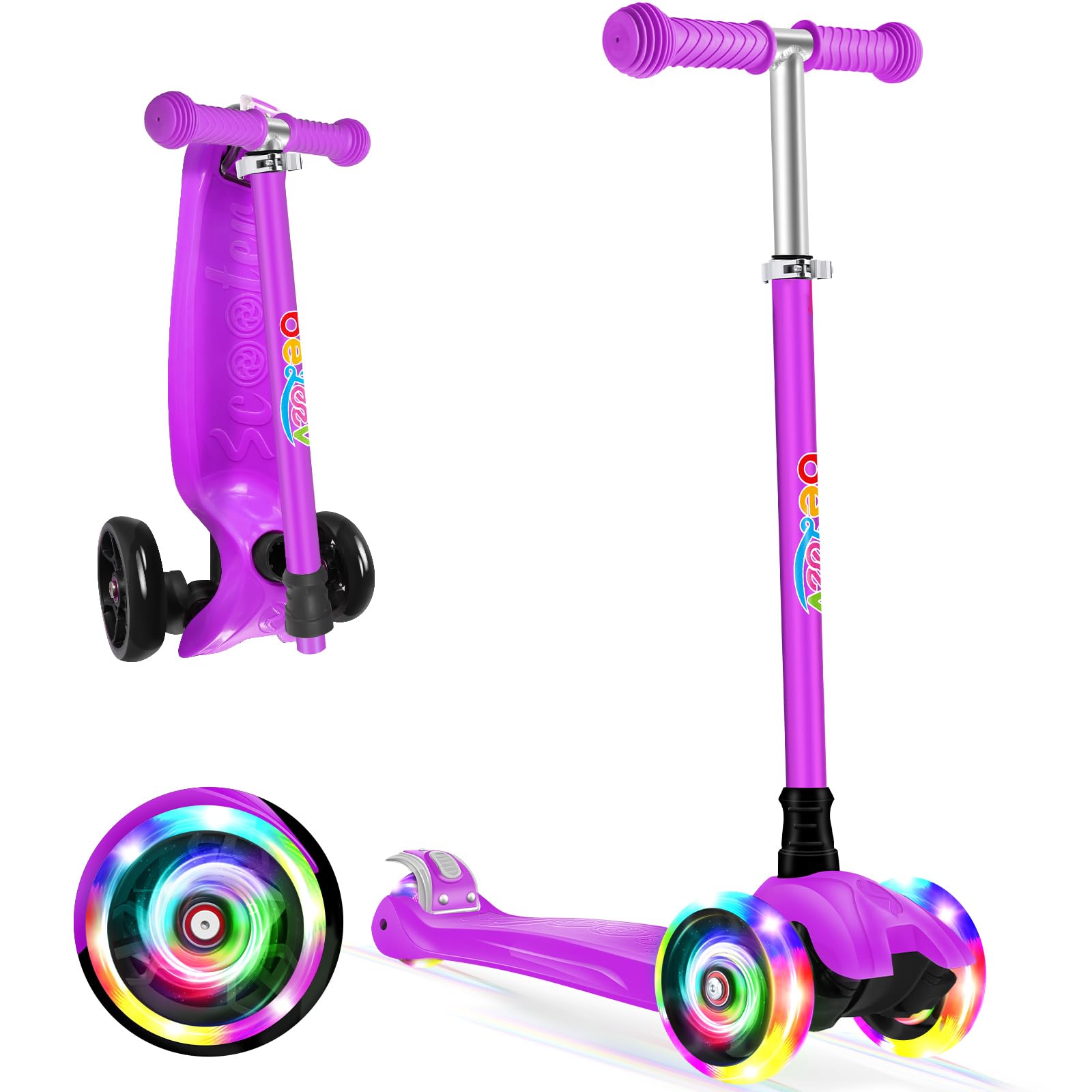 BELEEV Deluxe 3-Wheel Scooter for Kids Age 3-12, Adjustable Height, Lean to Steer, Light Up Wheels, Extra-Wide Deck
