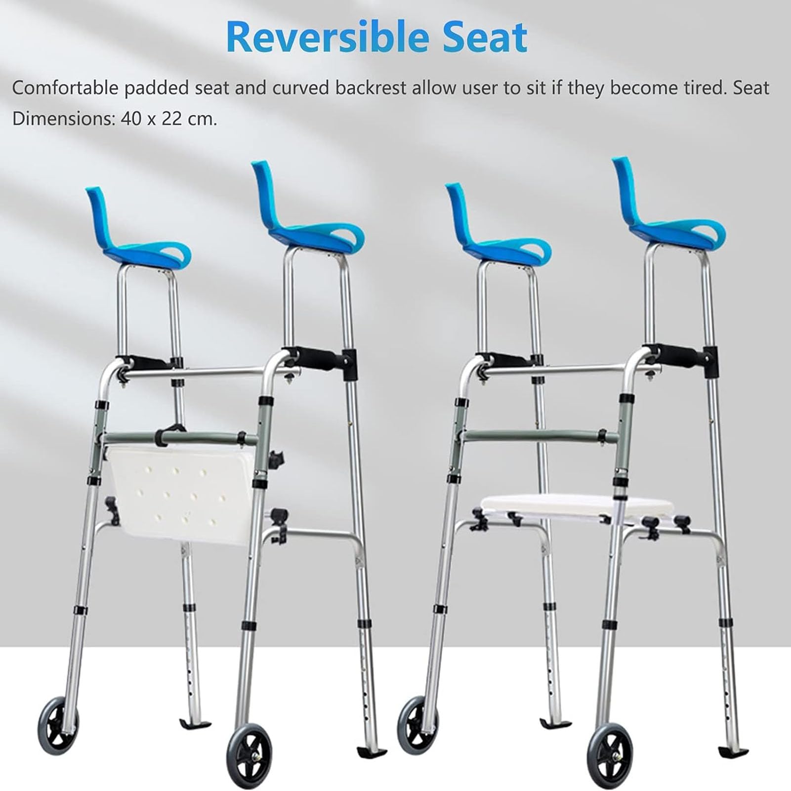 Andador Plegable con Reposabrazos Extraíbles, Andador Vertical para Ancianos De Aluminio Plegable, Soporte para Antebrazo/Adultos, Altura Ajustable Regulable En Altura, Ruedas Sólidas