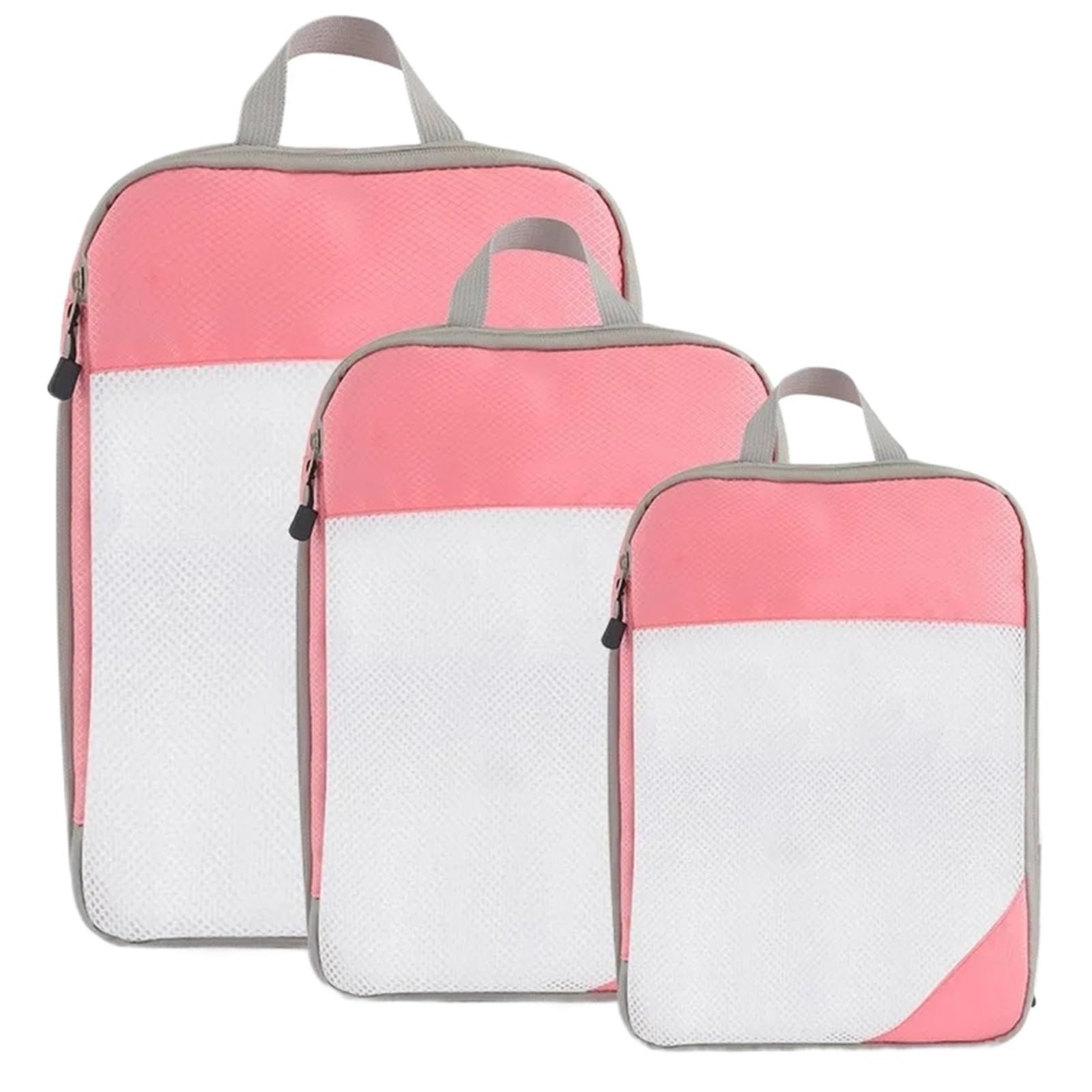 3PCS Travel Compressible Packing Cubes Foldable Waterproof Storage Bag Suitcase Nylon Portable With Handbag Luggage Organizer for Suitcases(Pink)