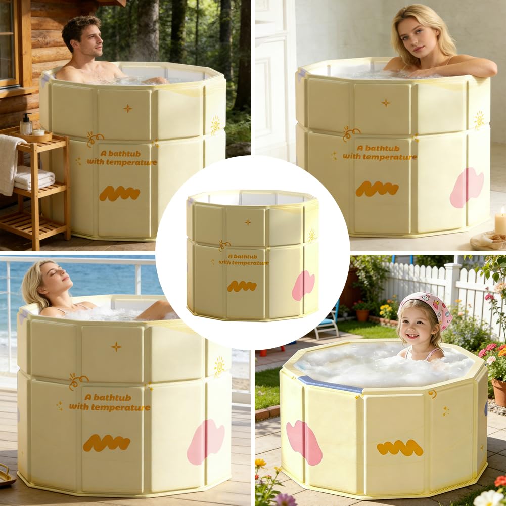 Vasca da bagno pieghevole 70×70 cm per adulti e bambini, vasca da bagno portatile con doppio scarico per doccia e SPA all'aperto, vasca indipendente per bagno di ghiaccio e acqua calda, vasca da bagno