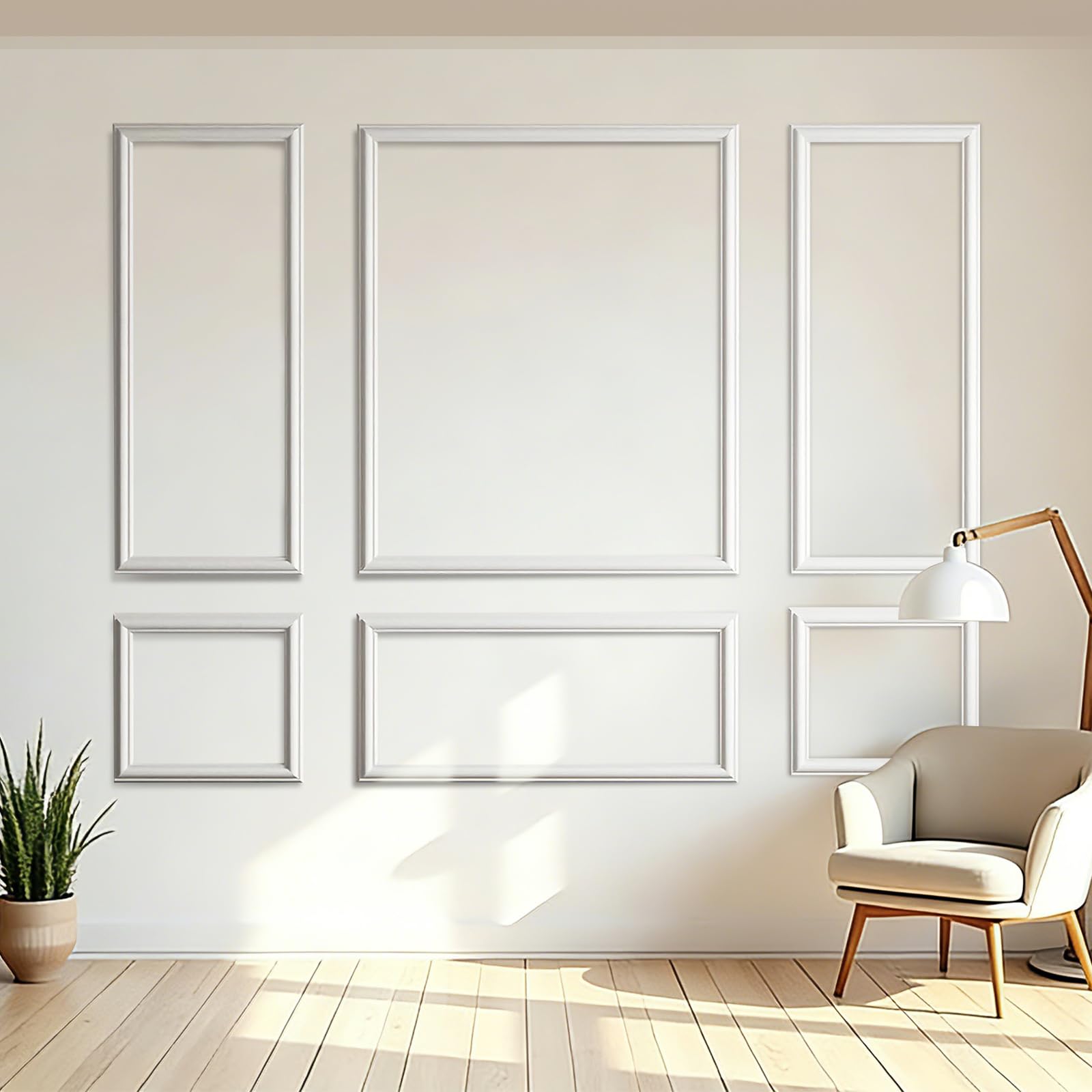 Wandpaneel-Set – 6 Stück Zierleisten-Set für Akzentwand & Wandverkleidung – Lackierbar & Feuchtigkeitsresistent – Für Wohnzimmer, Schlafzimmer & Innenräume – DIY Installation