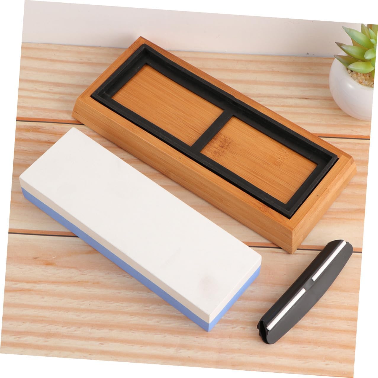 Double-sided Kitchen Knife Sharpening Stone Set 1000/6000 Grit Whetstone with Silicone Mat, Base, Angle Guide, and Correction Stone for Home Scissors and Knife Grinding – 5pcs Kit