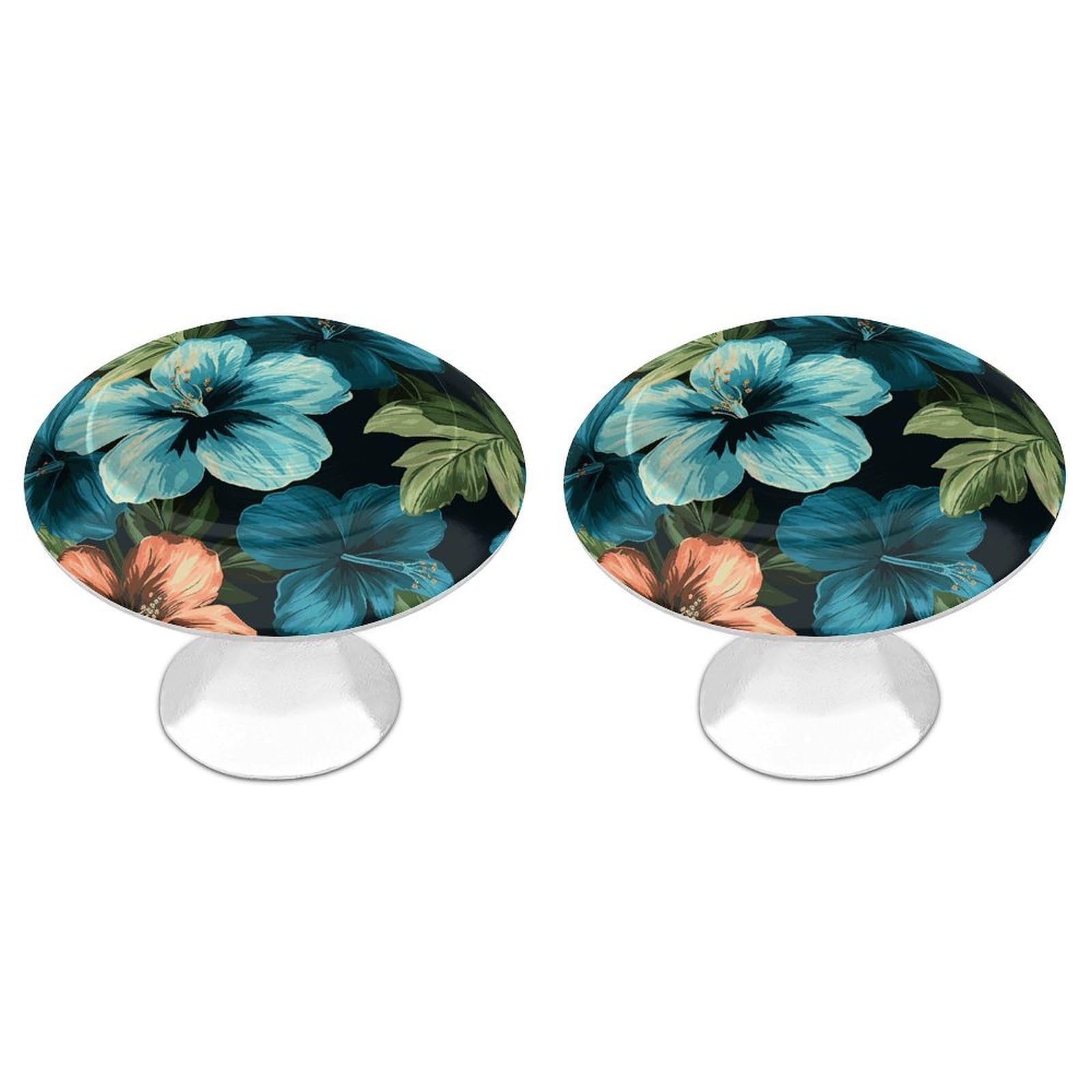 Btcowzrv Style Hibiscus Flowers Pattern 2 Pack Cabinet Knobs Drawer Pulls