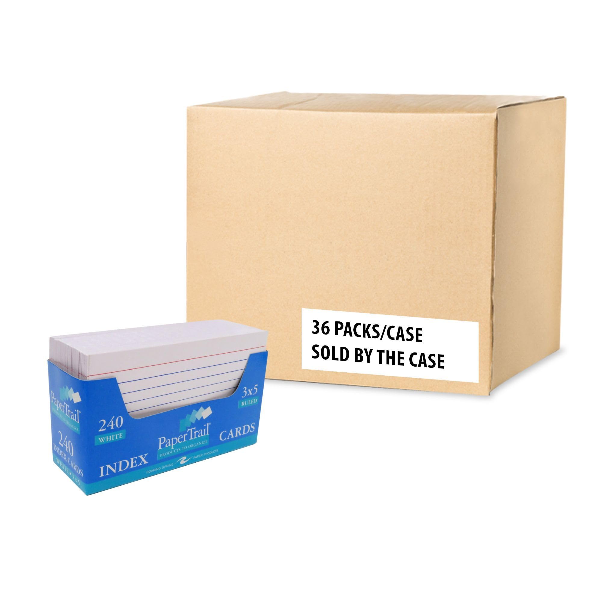 Roaring Spring 3" x 5" Index Cards, 240 Count, 100 lb. Tag Stock, White Cards are Ruled on Front Side only - Blank Back, Cards come in Convenient Tray Holder (Case of 36)