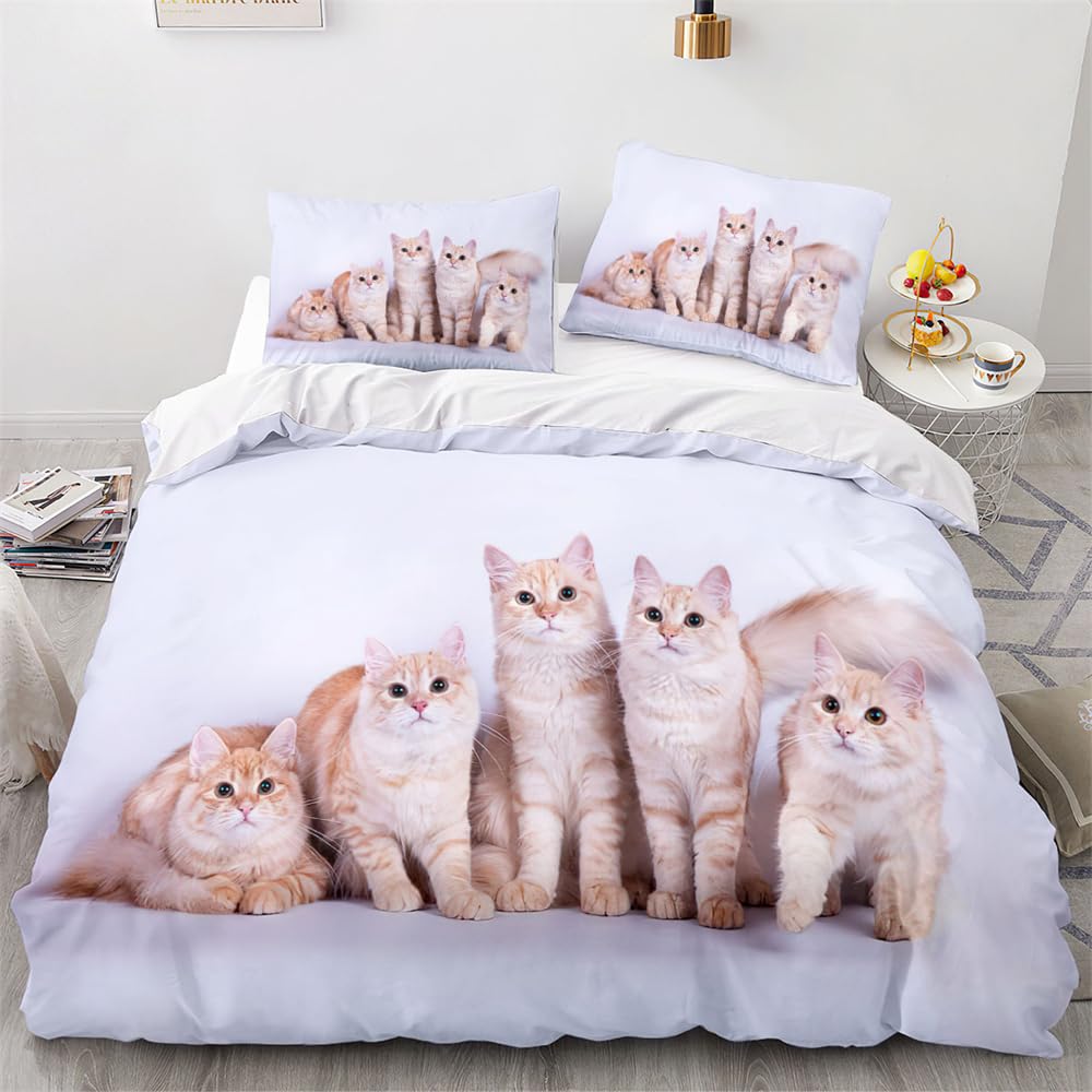 Copripiumino Matrimoniale Grigio Con Gatti – Set In Microfibra Morbida 260x240 Con 2 Federe 50x80 – Reversibile Con Cerniera