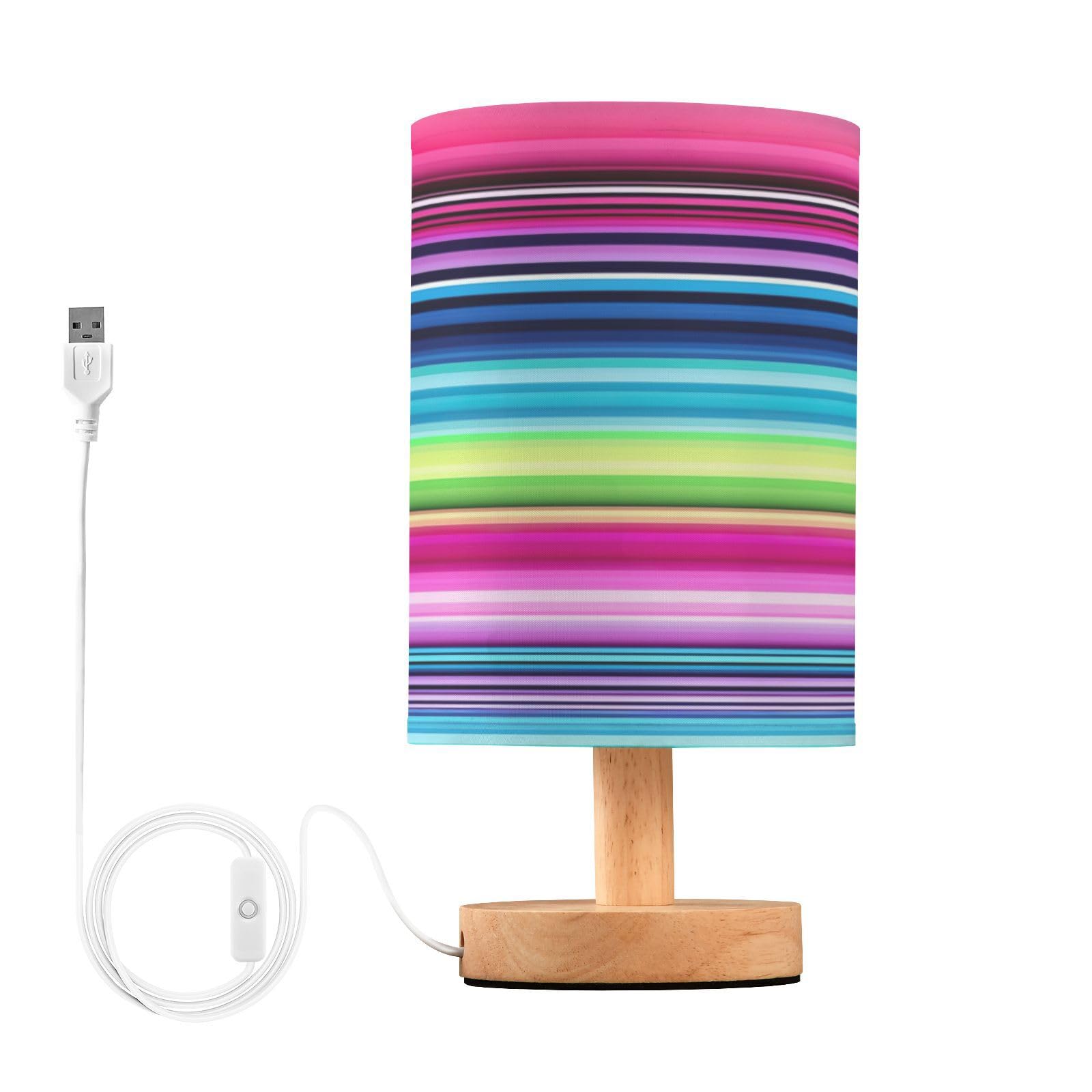 SDMKA Colorful Mexican Stripe Bedside Table Lamp for Bedroom, Minimalist Nightstand Lamp with Round Fabric Shade for Living Room, Office, No Bulb Required