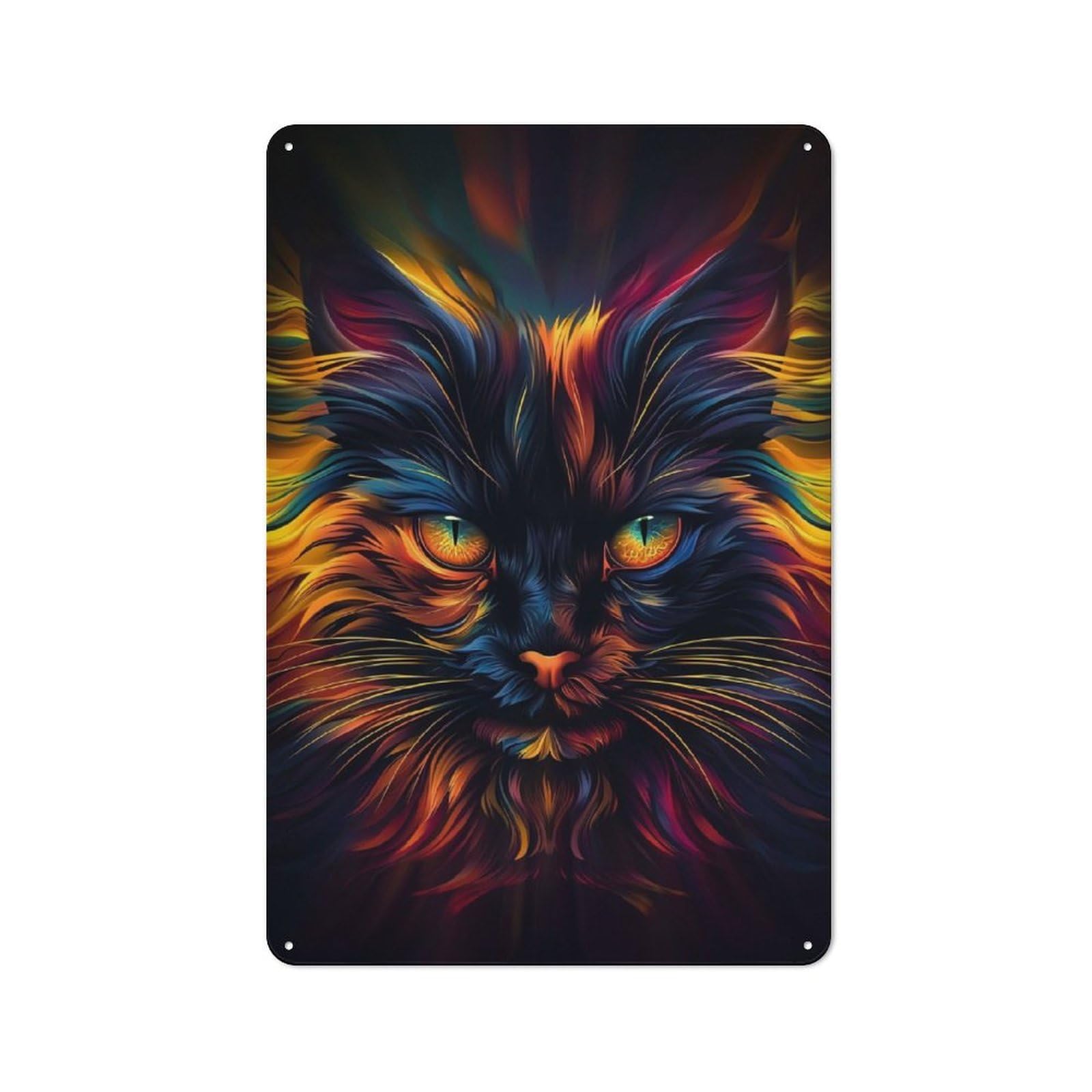 Junmoney Fractal Cat Tin Wall Plaque 30X20cm With For Hobby Room Or Studio, For Metal Sign Collectors, For Kitchen And Home Bar Decor