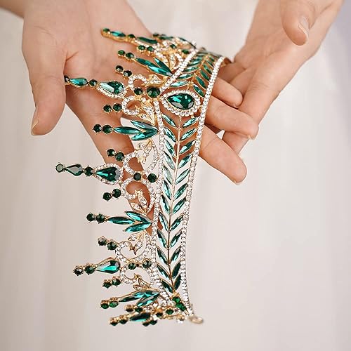 Vista 5 de Tiara barroca de cristal con diamantes de imitación, corona de princesa, tiara para mujer, boda, cumpleaños, fiesta de Halloween