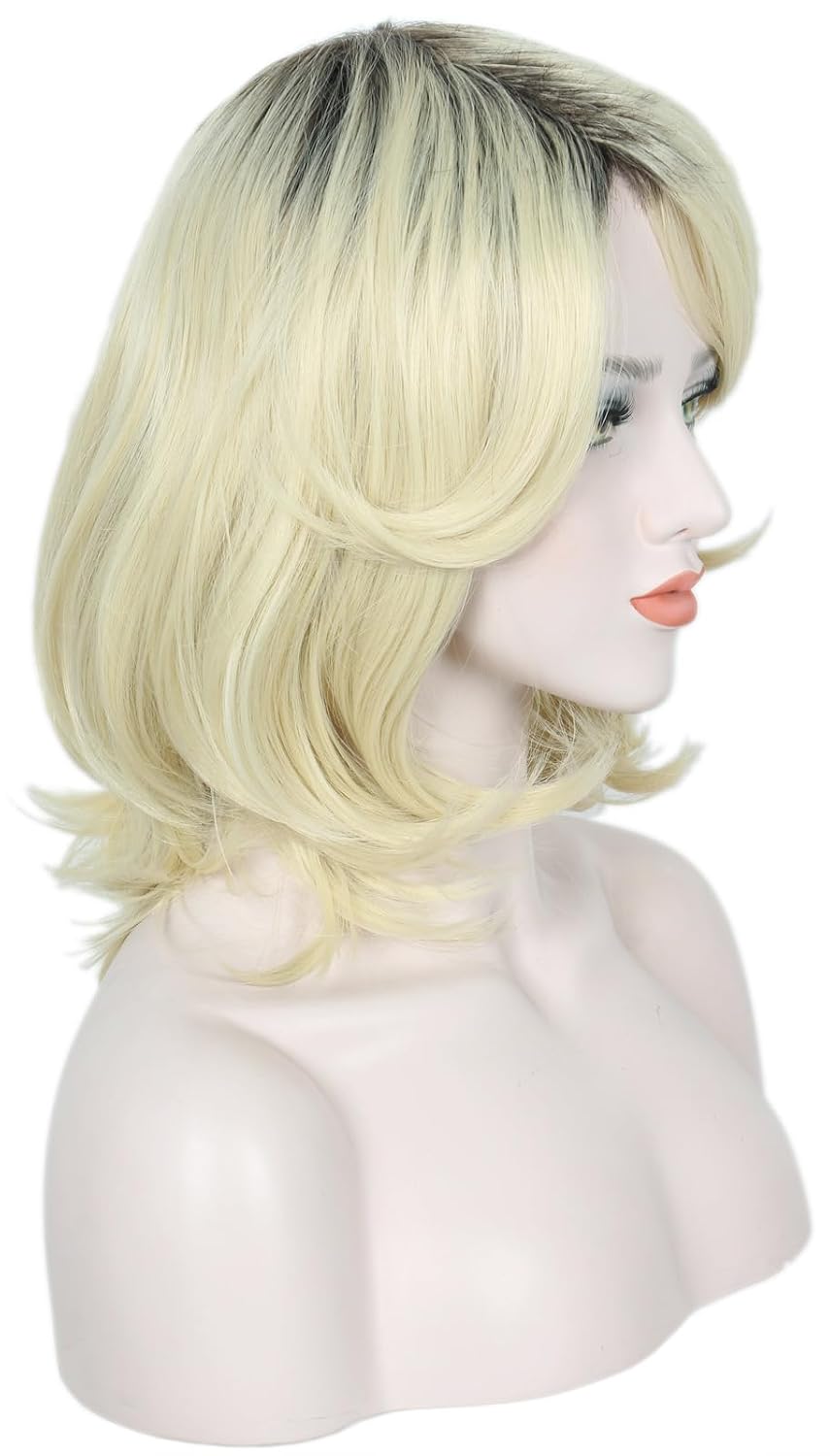 Linfairy Short Halloween Costume Cosplay Wig for Women (Blonde Ombre)