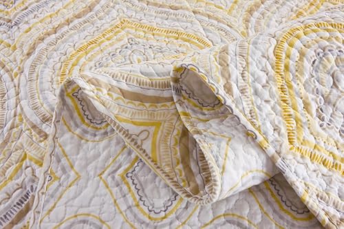 Miniatura 5 de Juego de colcha de retazos de algodón de 3 piezas, tamaño King, para todas las estaciones, color dorado