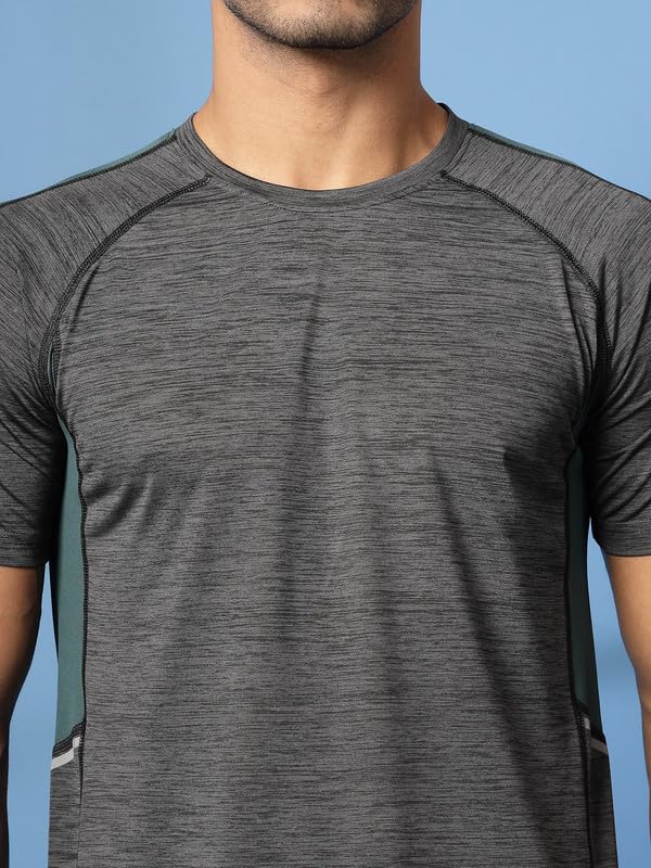 Image of CHKOKKO Men's Quick Dry Half Sleeve Regular Fit Lightweight Round Crew Neck Active Sportswear Gym T-Shirt for Workout Training Running and Fitness Activities Dark Grey S