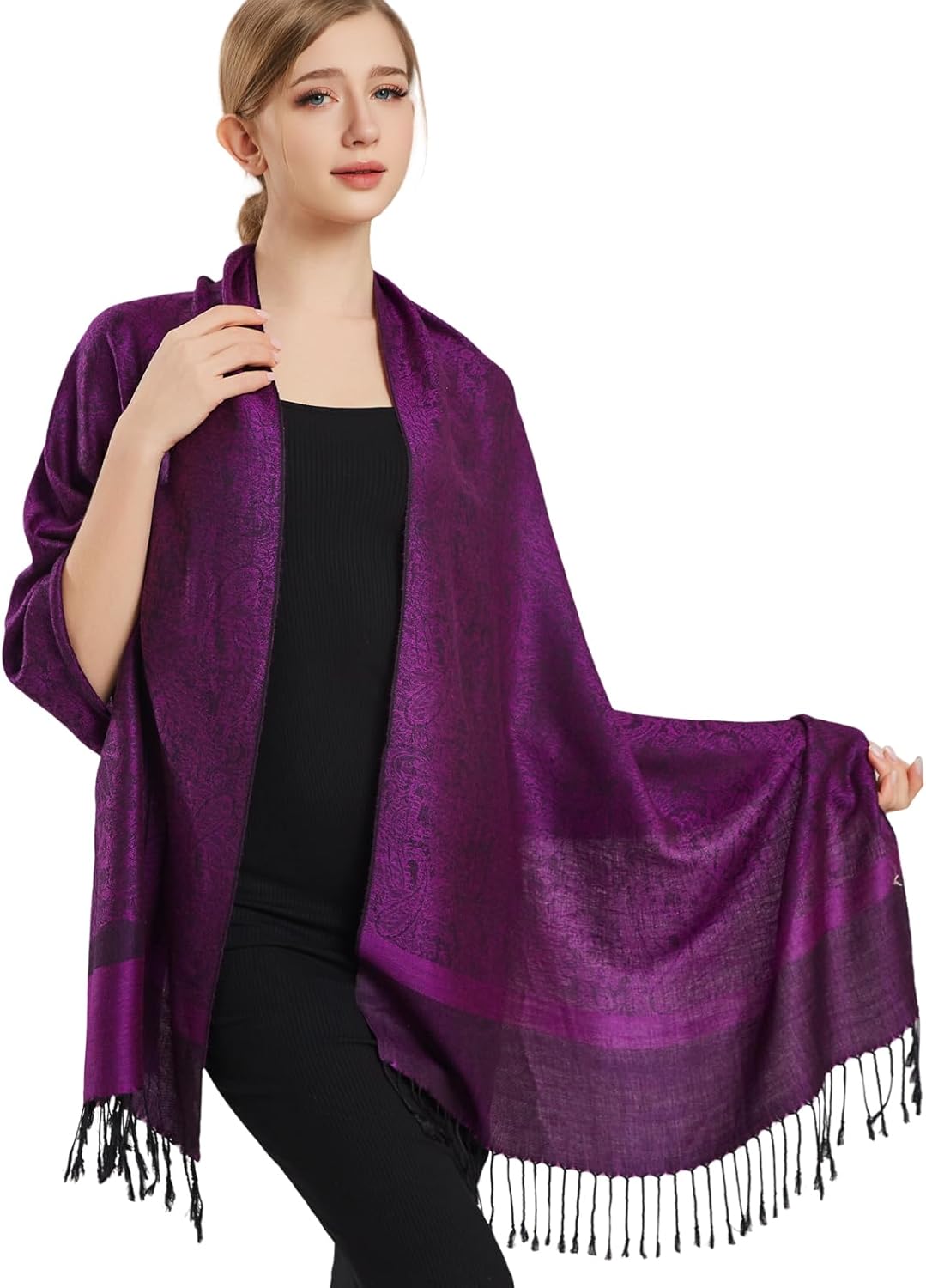 vimate Silky Paisley Pashmina Shawl Scarf-Women's Soft Double-side Jacquard Pashminas Wrap for Evening Dress Travel Shawl