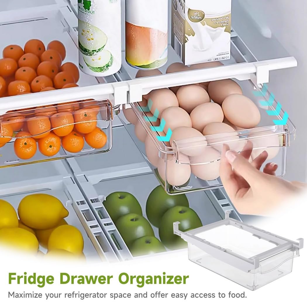 Organizadores de cajones de nevera de 2 piezas, cajones de almacenamiento ajustables para estantes de refrigerador de menos de 0.6 pulgadas