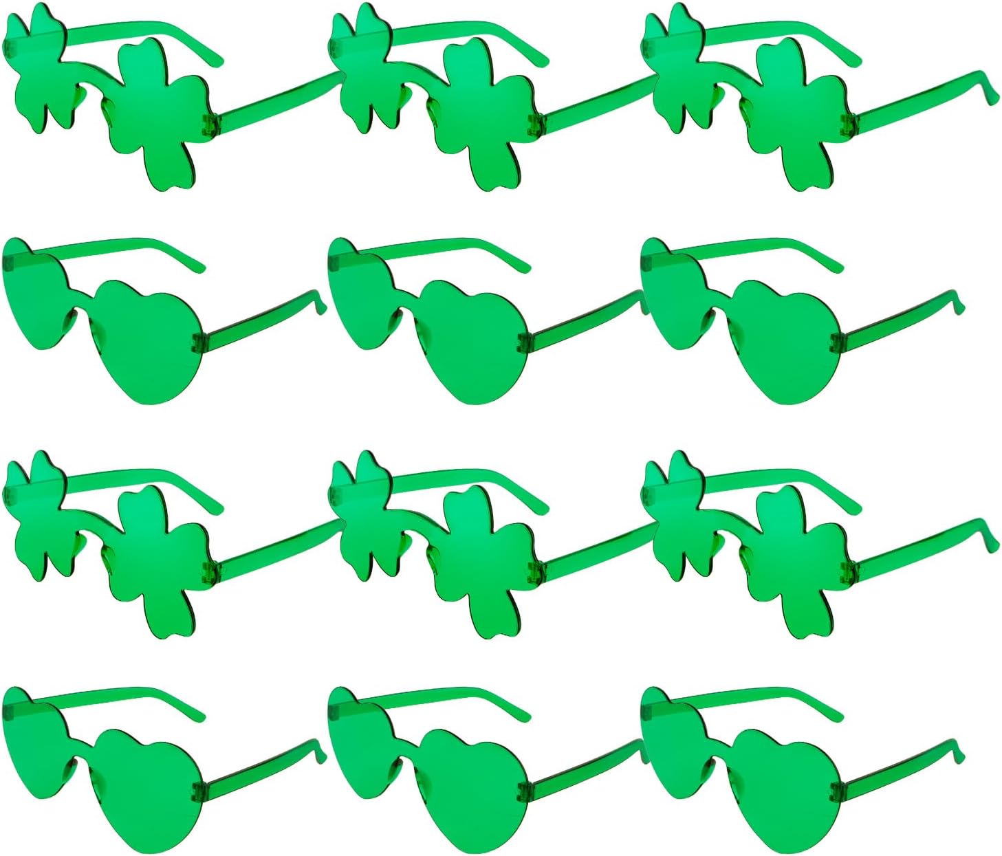 12PCS Heart & 4-Leaf Sunglasses St. Patrick's Day Lucky Clover Sunglasses