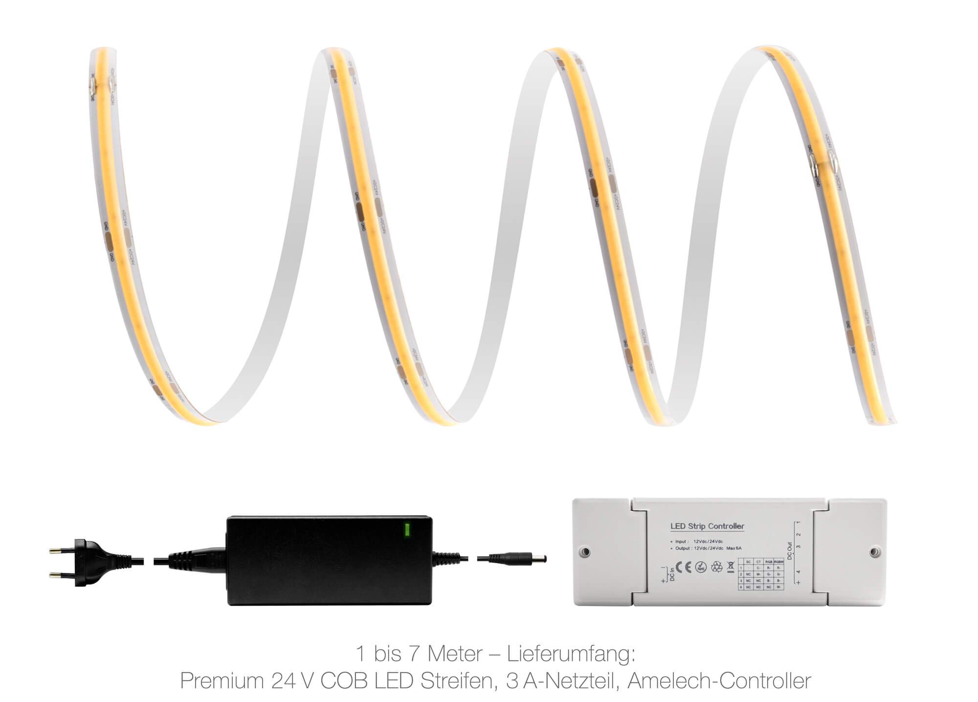 Tira de luces LED COB de 24 V, IP65, blanco cálido, kit de hogar inteligente y fuente de alimentación, controlador Zigbee de 5 m