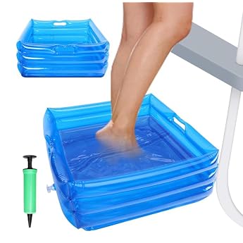 Inflatable Pool Foot Bath 35 x 14 cm Foldable Inflatable Foot Pool for Pool Entry Ladder Inflatable Pool Foot Tub with Pump Foot Bath for Above Ground Pools Spa Clean Feet