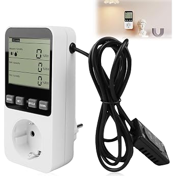 Thermostat Hygrostat 230 V Temperature Controller Socket with LCD Screen Digital Humidity Controller Play and Plug Temperature Humidity Regulator for Greenhouse Aquarium Terrarium Reptiles