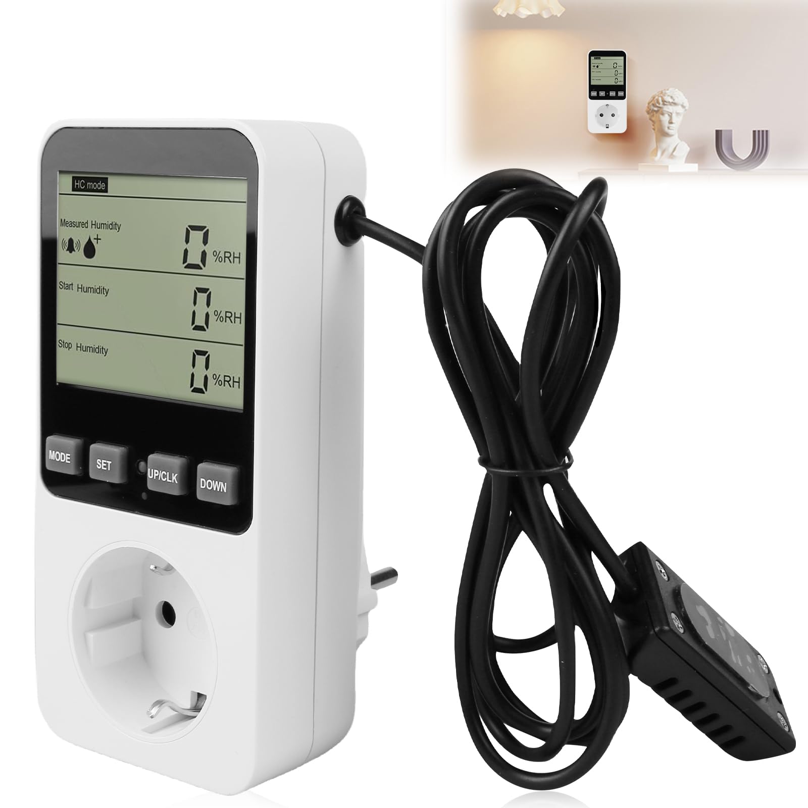 Termostat z higrostatem 230 V, regulator temperatury, gniazdko z wyświetlaczem LCD, cyfrowy regulator wilgotności, funkcja Play and Plug regulator temperatury, wilgotności do szklarni, akwarium