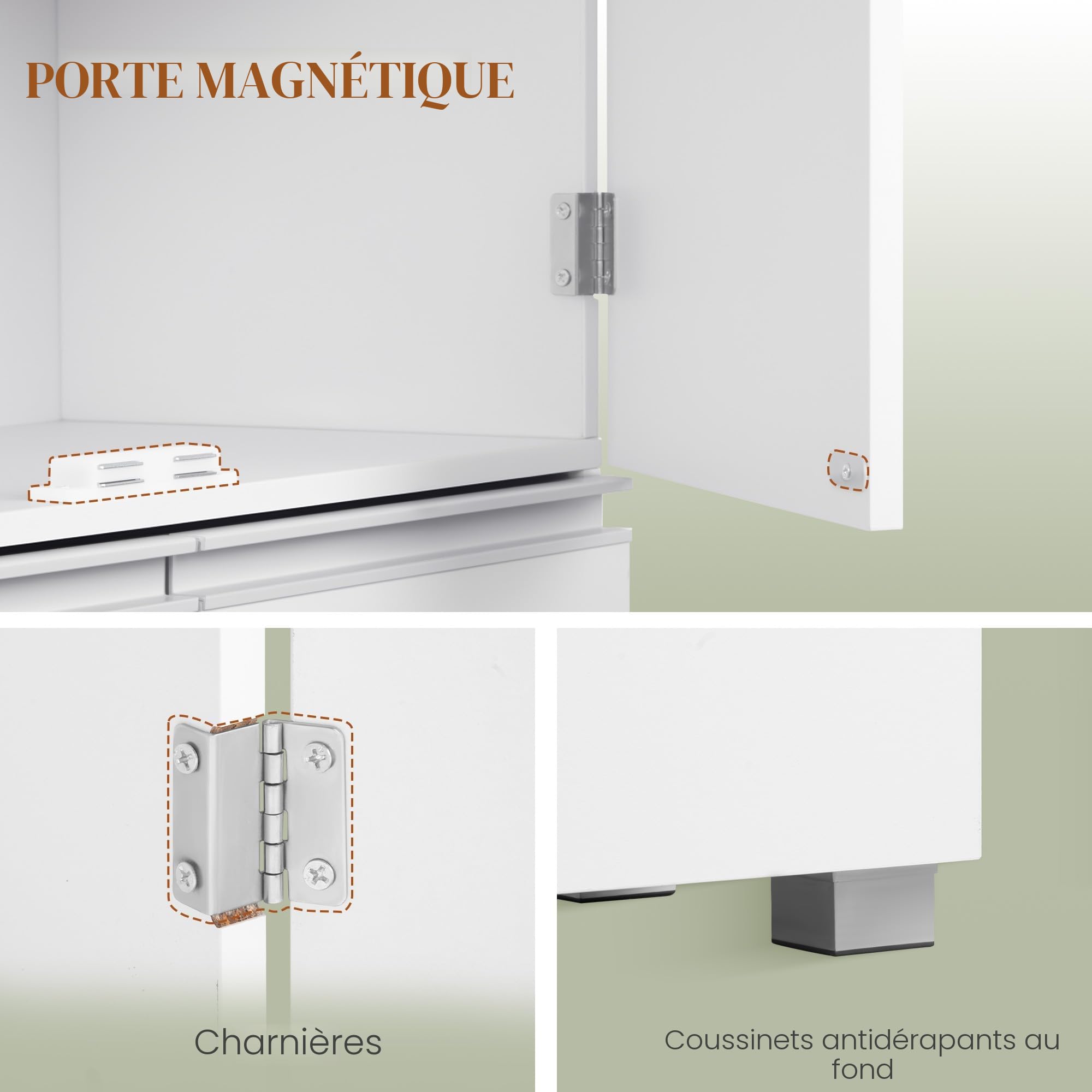 HEXCELEN Armoire de Salle de Bain, Meuble de Rangement avec 4 Portes Blanc | Placard de Cuisine avec Étagères Réglables, Adaptée au Salon, à La Salle de Bain, à La Buanderie, 30 x 60 x 110 cm
