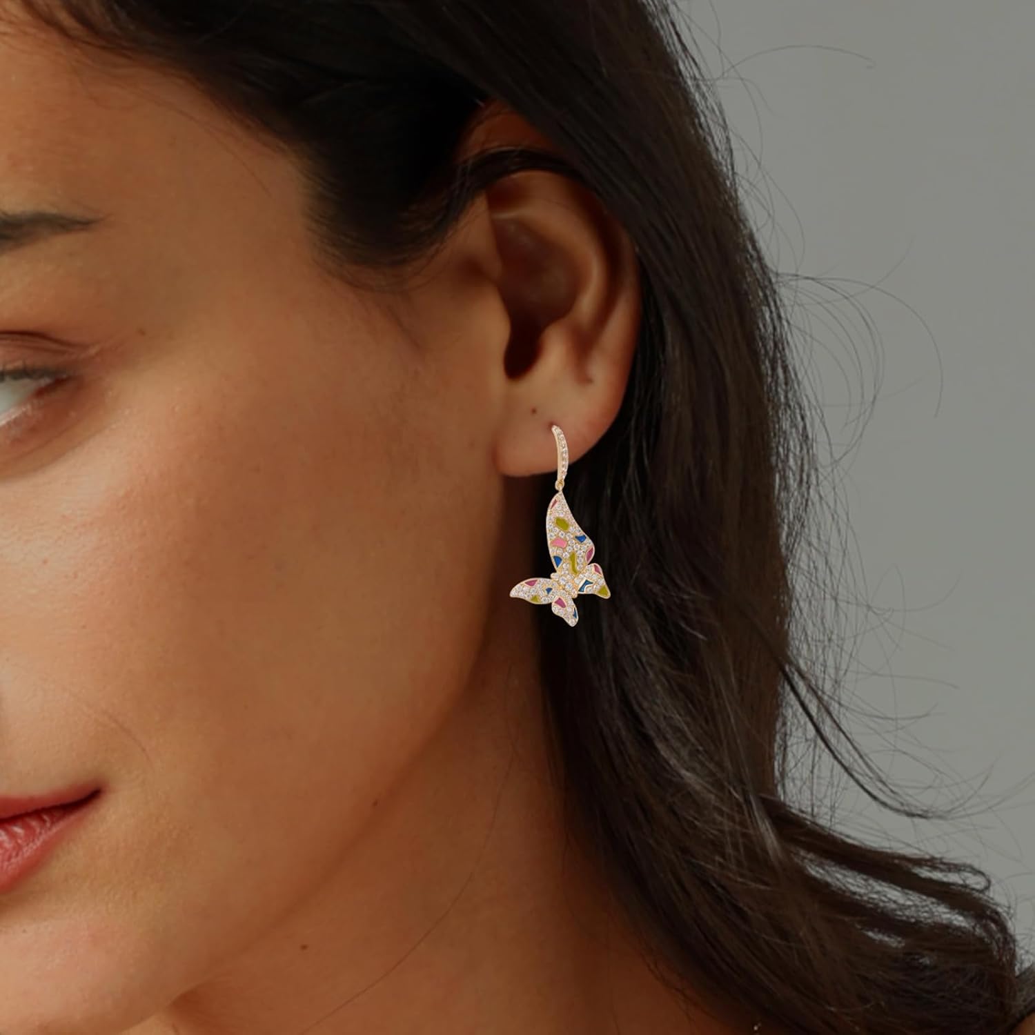 Peace Sign Earrings Heart Flower Diamond Drop Earrings for Women Girls, Zirconia Love Heart Pendant Dangle Earring, Silver Rose Gold Chain Birthday Valentines Day Jewelry Gifts - Image 4