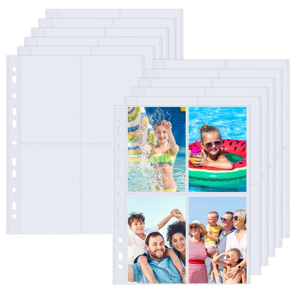 REFORUNG 60 Stück Fotohüllen,A4 PP Klarsichthüllen, 4 Fach Prospekthüllen Transparent Sammelhüllen 11 Löcher Ringbüchern Fotosichthüllen für Familien Hochzeits Tauschen（31cm X 23cm）