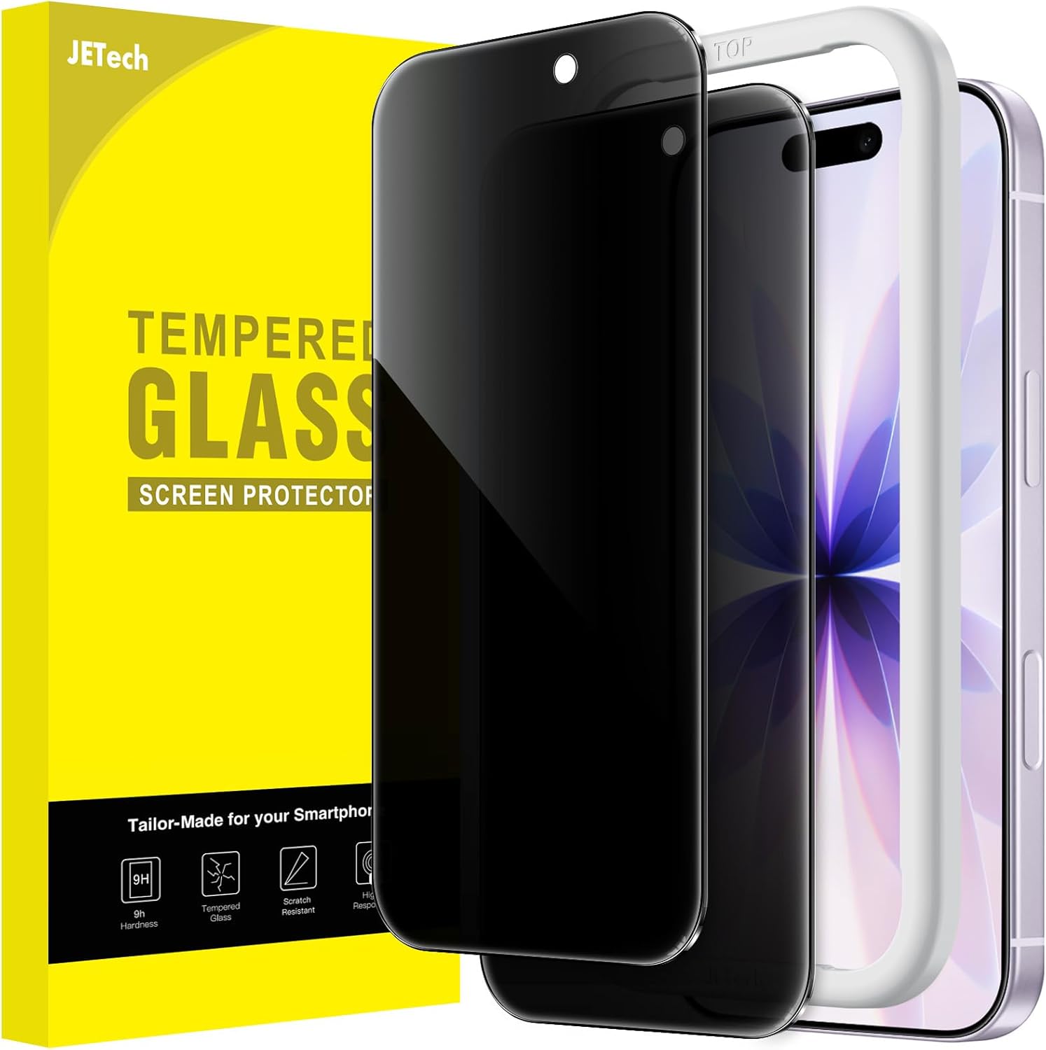 JETech Privacy Screen Protector for iPhone 17 6.3-Inch, Anti-Spy Tempered Glass Film with Easy Installation Tool, 2-Pack