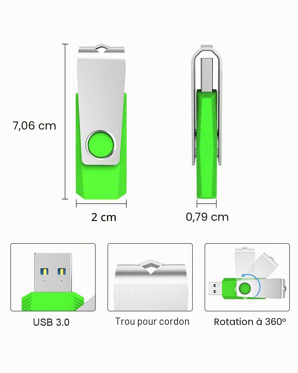 KEXIN Clé USB 32Go 3.0 Lot de 10 Clé USB 3.0 32Go Rapide Cle USB 3.0 32 Go USB Flash Drive 32 Giga avec Pince en Métal à 360° Compatible Mixte Couleur pour PC/Ordinateurs/TV/Car