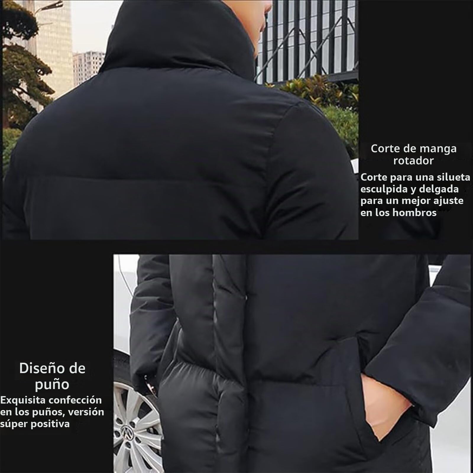 Hombre Largo Abajo Chaqueta Invierno Acolchada Cazadora Plumas Abrigo Parka Plus Size Negro