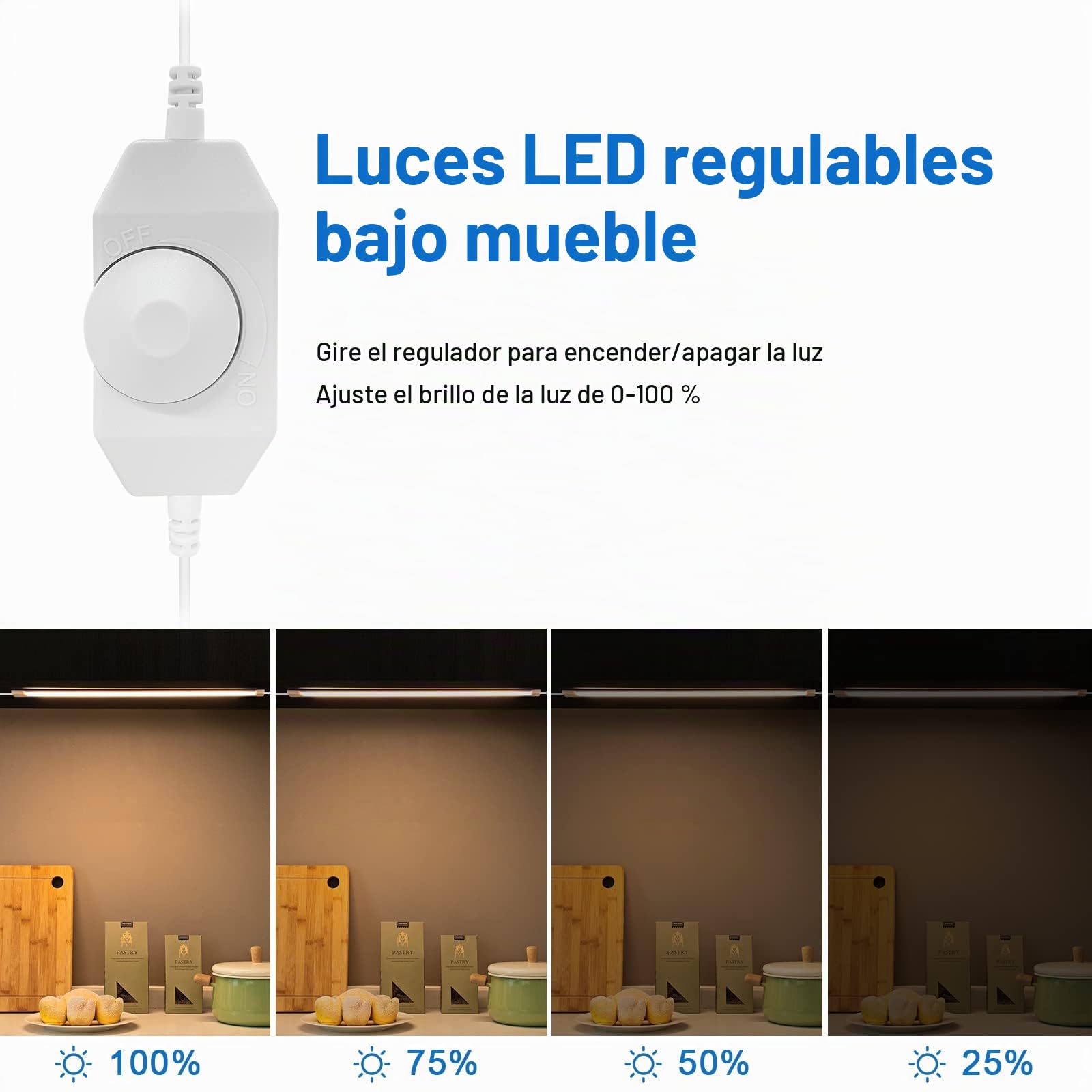 LABOREDUCER Luces Bajo Armario, 6pcs Barras de Luz Enchufables para Armario de Cocina, Iluminación de Pantalla 2700K, Iluminación Interior de Mostrador