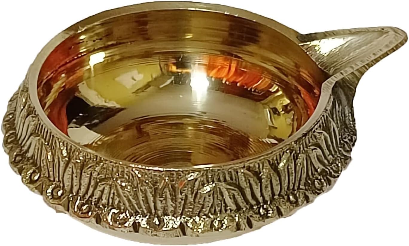 PARIJAT HANDICRAFT Indian puja Golden Brass kuber Oil lamp for Diwali Diya Pooja Article Pooja Purpose