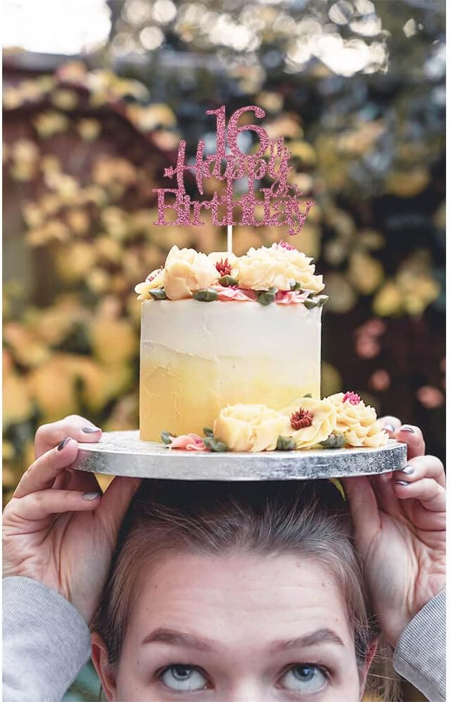 Pargleev Glittery 16th Happy Birthday Cake Topper with Star,16 Birthday Cake Toppers Party Decorations Party Supplies for Girls Rose Gold - Image 5