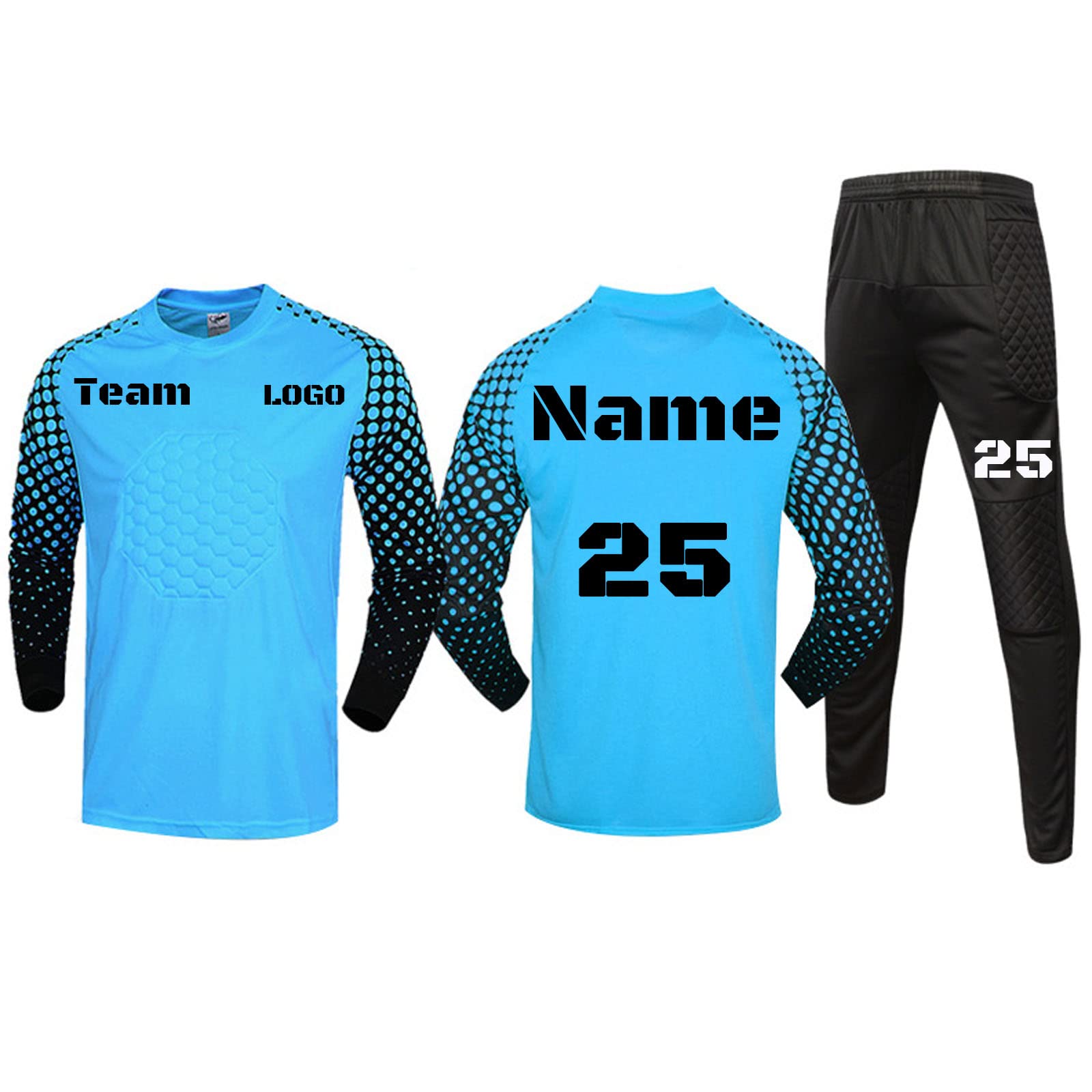 Kit de Camiseta de Portero de fútbol para Hombre, Camiseta de fútbol de Portero Acolchada para niños con número de Nombre, Logotipo del Equipo para niños y Adultos