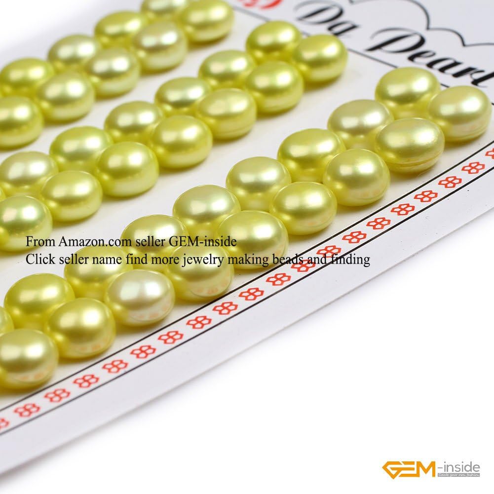 GEM-Inside 8mm Size 30 Pairs Green Pearls Half Drilling Drill Freshwater Pearls Loose Beads Handmade Beads for Jewelry Making Stud Earring Jewelry Beading Supplies for Women
