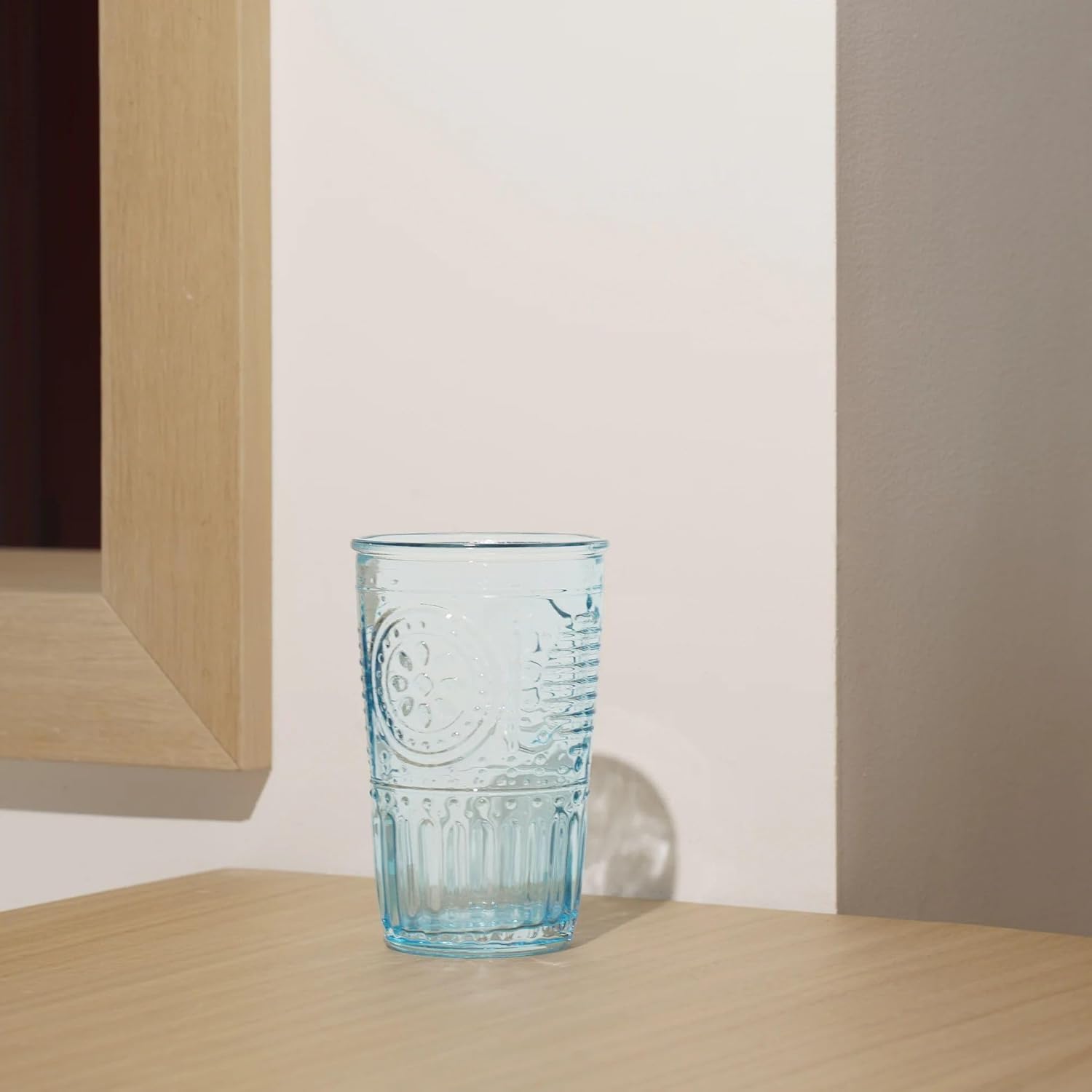 Bormioli Rocco Romantic Set Of 4 Tumbler Glasses, 11.5 Oz. Colored Crystal Glass, Light Blue, Made In Italy.