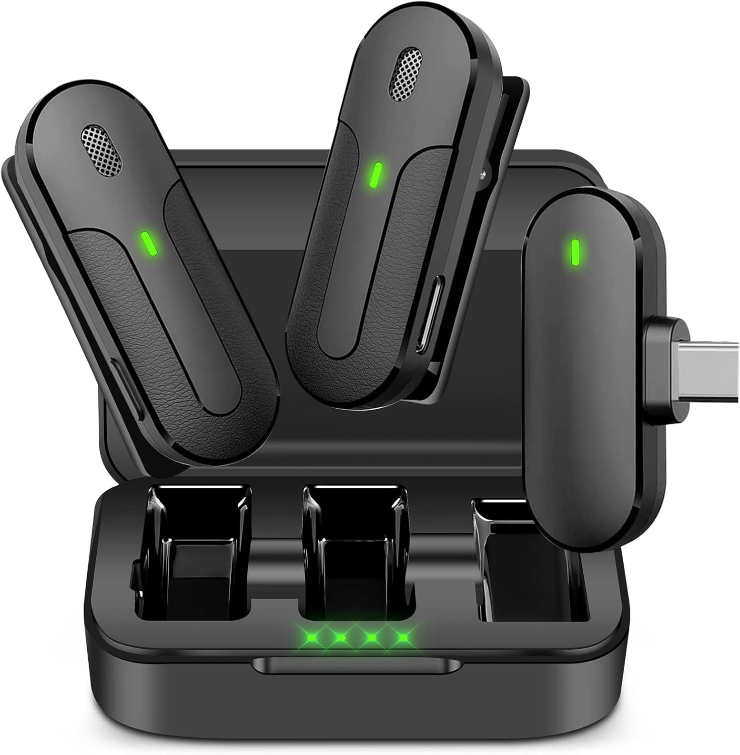 2 Wireless Lavalier Microphone for Android - Lav Mics Lapel for Video Recording with Battery Case