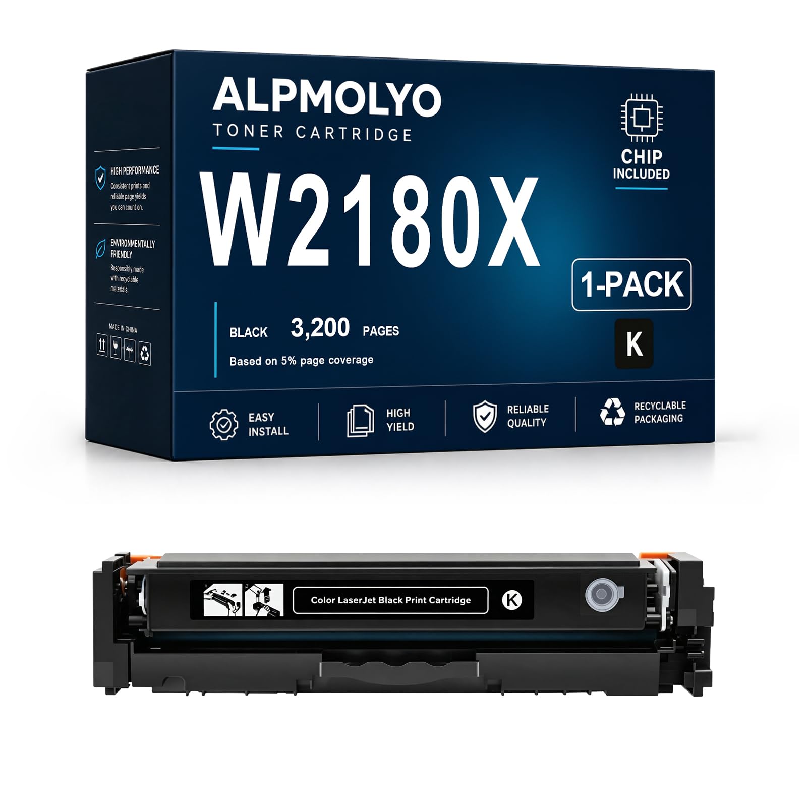 Reemplazo del Cartucho de tóner de Alto Rendimiento W2180X para W2180X 218X, Compatible con HP LaserJet Pro3201dw MFP 3301cdw 3301fdw 3301sdw, con Chip ,Black 1 Pack