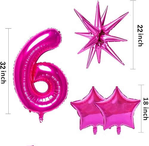 Miniatura 7 de Globos de cumpleaños de niña rosa, decoraciones de globos de cumpleaños de 6 para niñas, suministros de fiesta de cumpleaños de princesa, globos