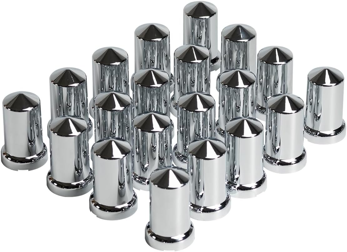 33mm Chrome Plastic ABS Lug Nut Covers Bullet Flanged Push-on Nut Cover Caps for Semi Trucks (Pack of 20)