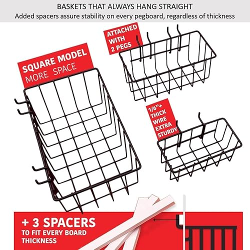 Madd Tools Double D For Double Duty BASKETS-3 Heavy Duty Peg Board Hook Baskets For ¼ Pegboard Holes thumb #5