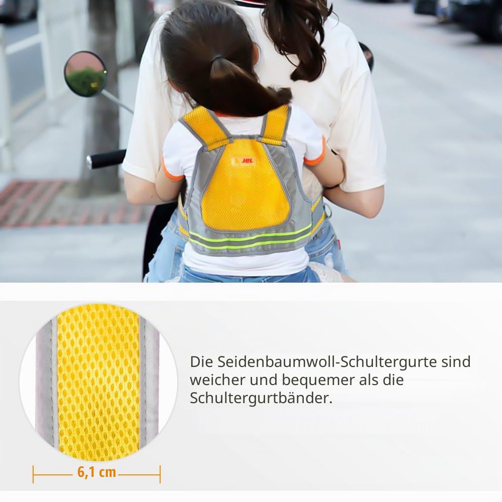 Jolik Kinder Motorrad Sicherheitsgurt mit 4 - in - 1 Schnalle atmungsaktives Material mit Reflektierendes Material —kinder motorrad gurtzeug（Gelb）