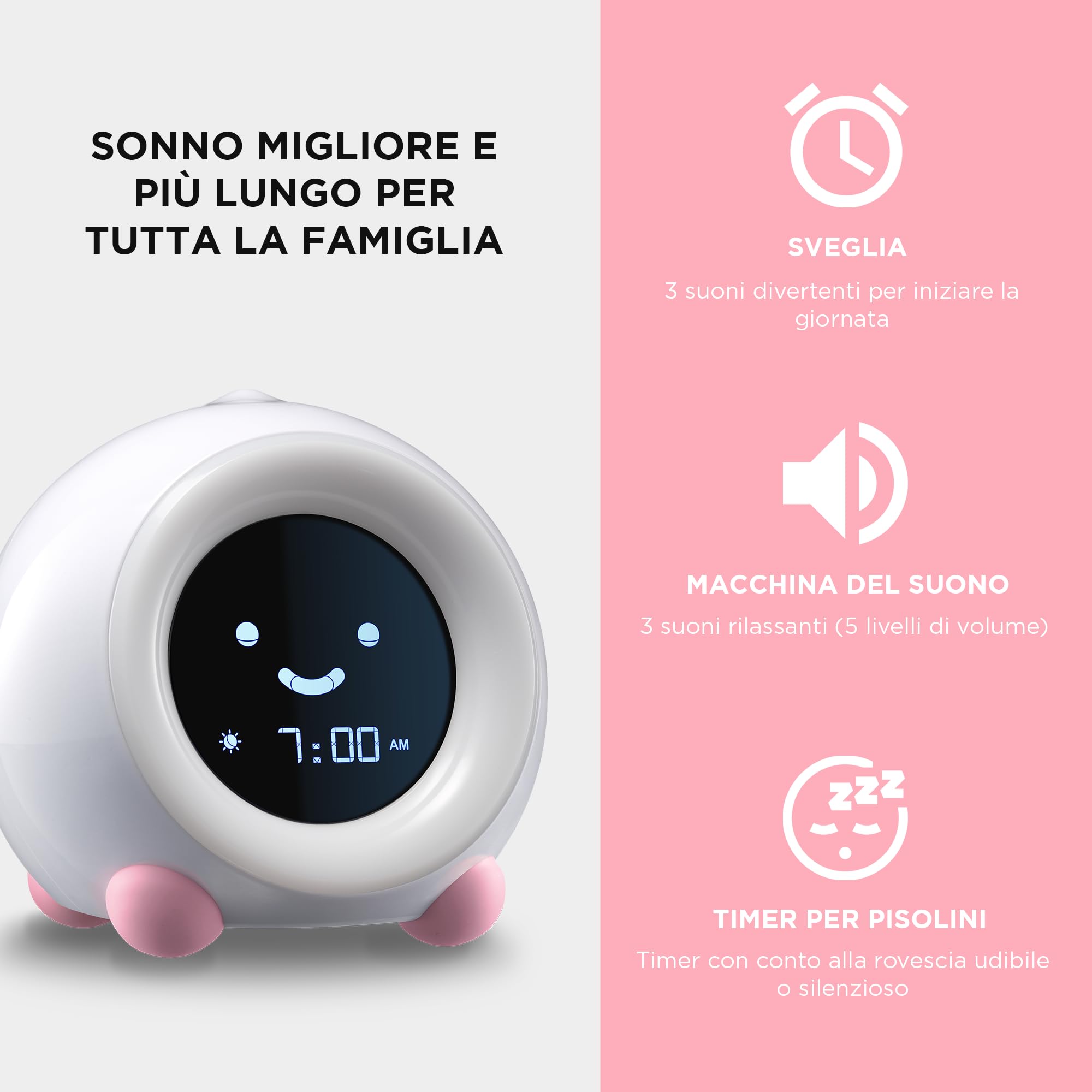 LittleHippo Mella Ready to Rise - Macchina per addormentare, luce notturna e suono per bambini, colore: Rosa