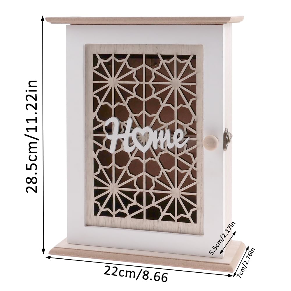 Schlüsselkasten mit 6 Schlüsselhaken, Wandmontierbarer Holz Schlüsselhalter für Schmuck und Kleine Gegenstände