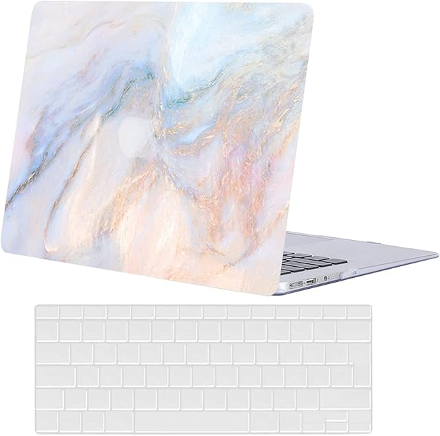 ACJYX Compatible with MacBook Air 13 inch Case 2020 2019 2018 Release A2337 M1 A2179 A1932 Retina Display with Touch ID, Protective Plastic Hard Shell Case & Keyboard Skin, Pink Glitter Marble
