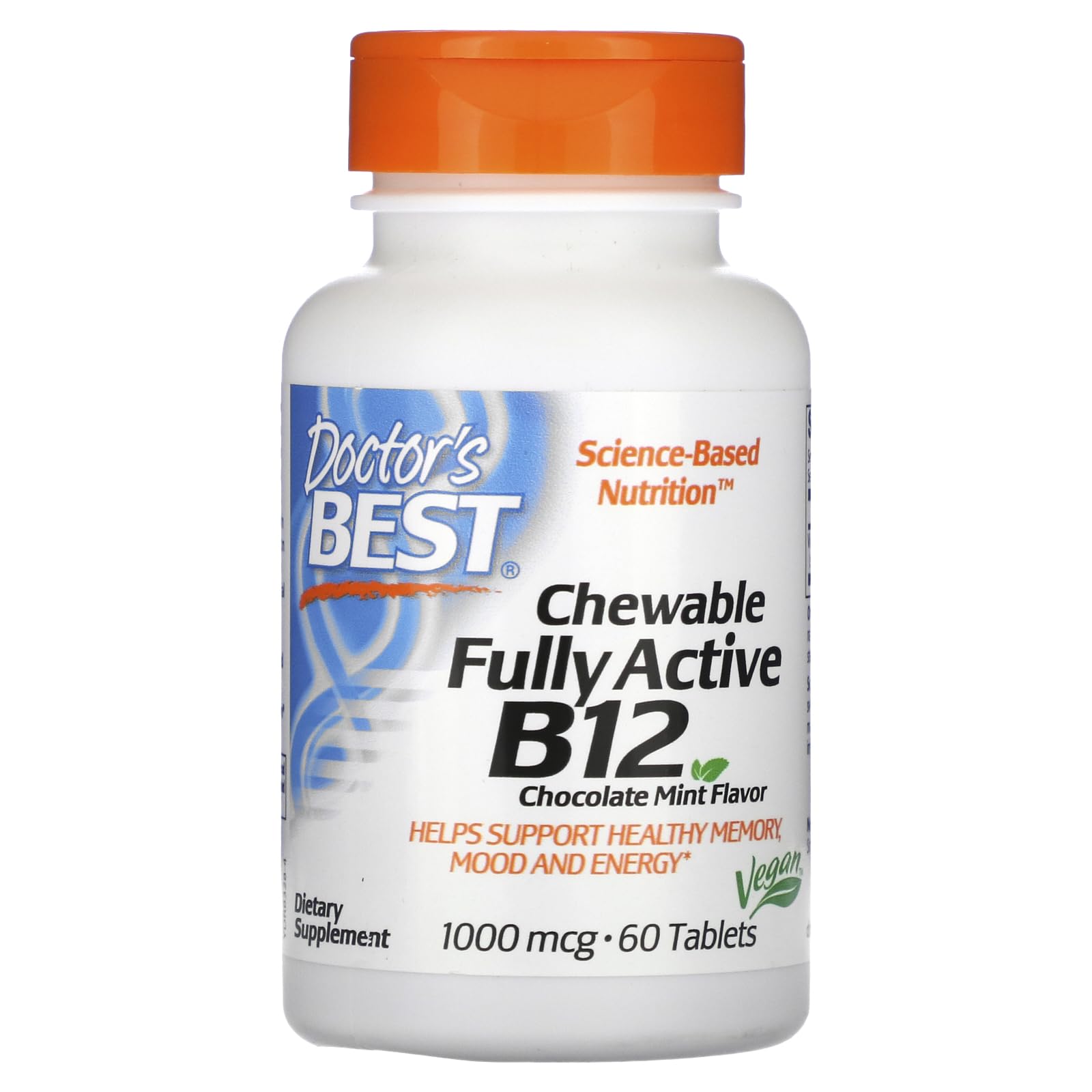 Dr Best Doctor's Chewable Fully Active Vitamin B12,1000 Mcg, Chocolate Mint Flavor, 60 Tabs