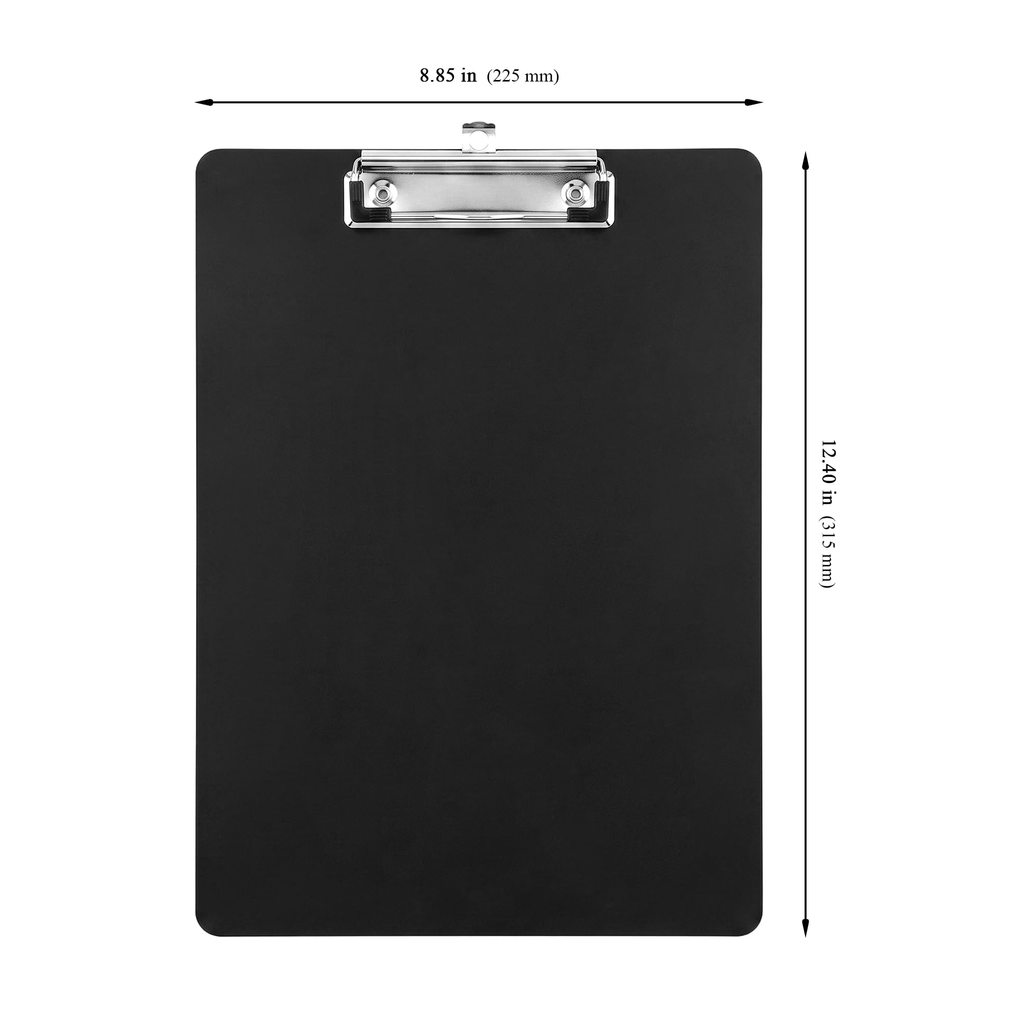 Lot de 12 porte-bloc A4 - Noir - 31,5 x 22,5 cm - En plastique - Avec pince en métal et œillet de suspension - Pour l'école, le bureau, la maison, le restaurant