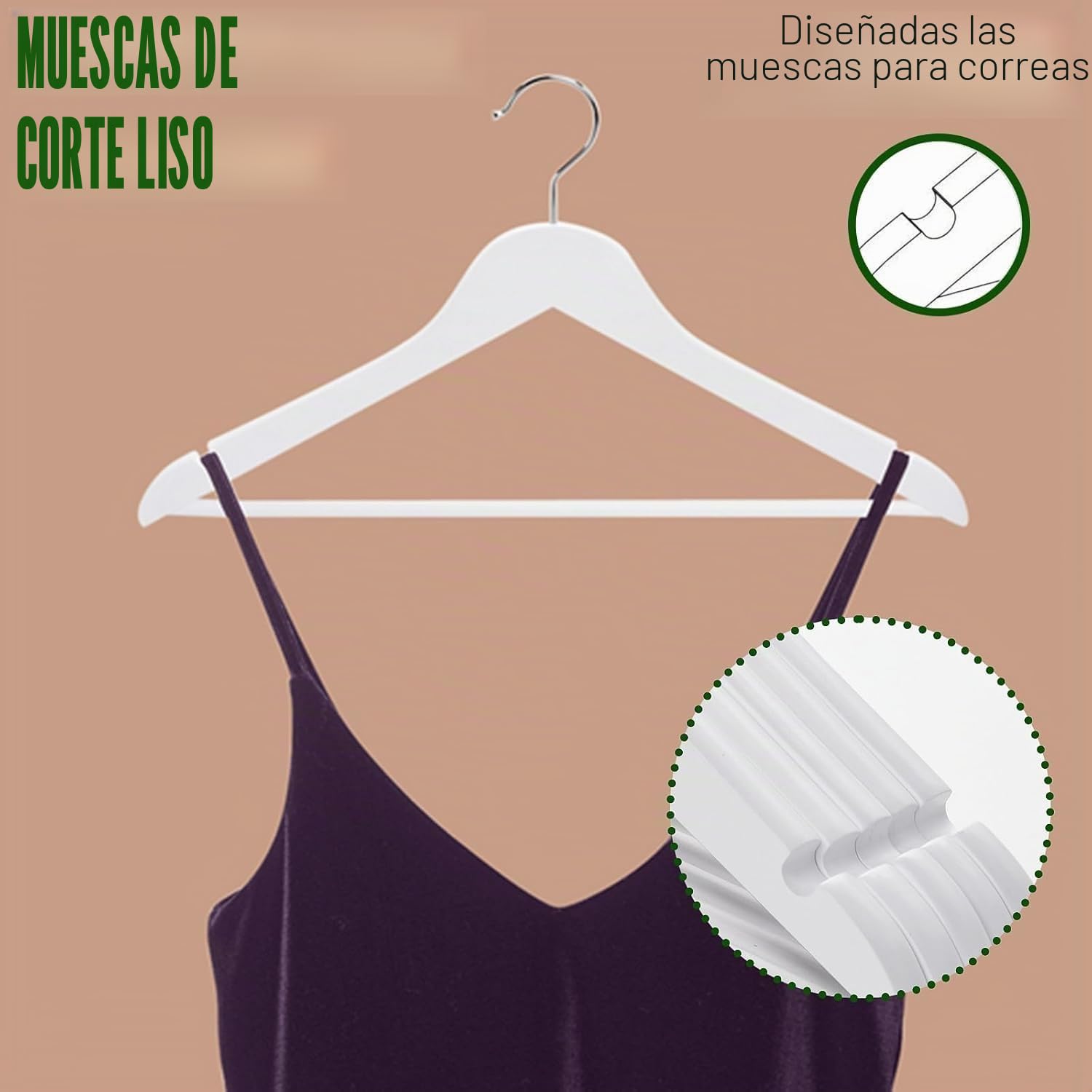 Amber Home 20 Unidades 44,5cm Perchas de Madera Blanco, Robusta y Brillante Percha para Camisetas Camisas Trajes Abrigos Vestidos Tirantes Bodas, con Varilla y Ranuras | 44,5 cm, barra antideslizante para pantalones, muescas en los hombros, perchas para c