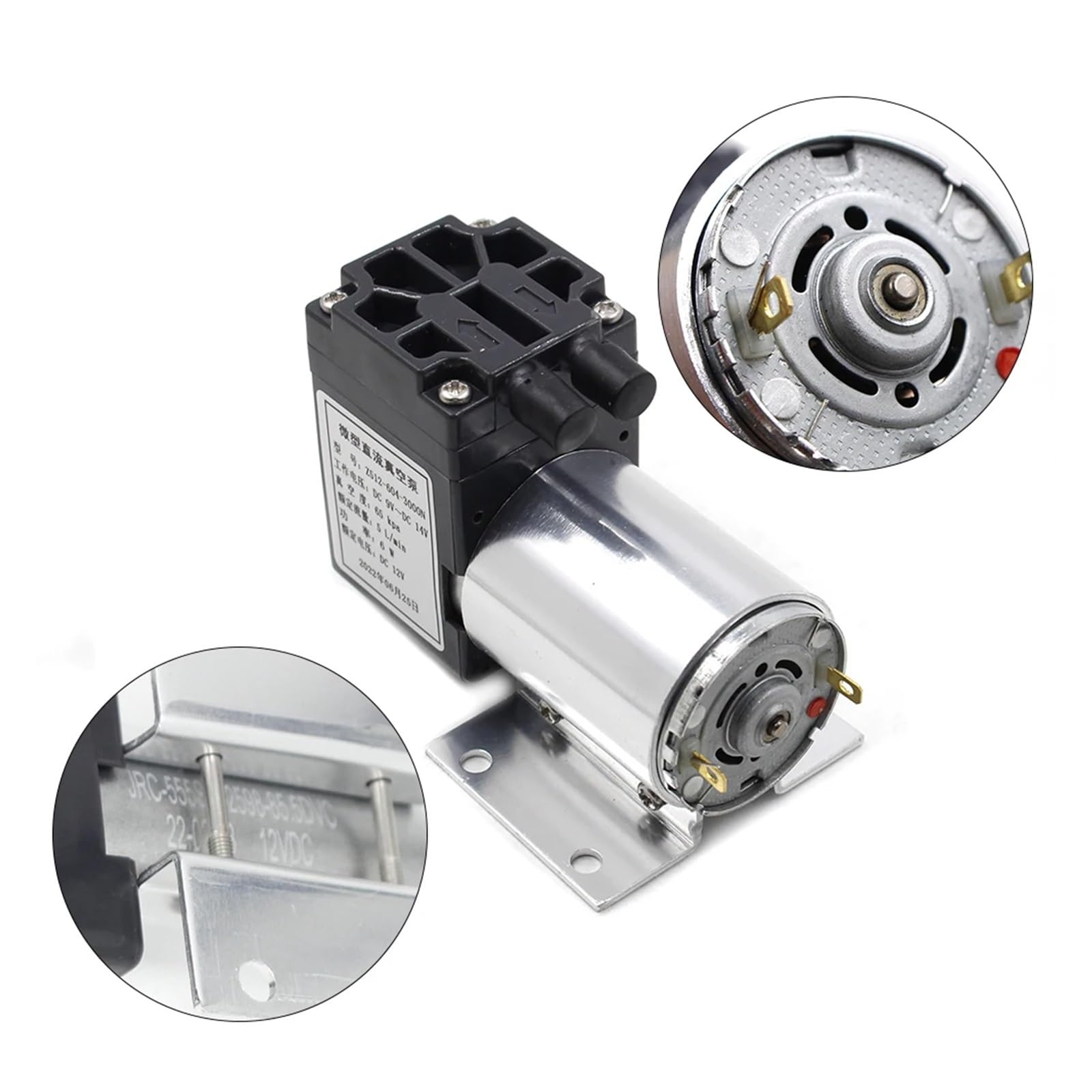 CUDTAPI High Negative Pressure Suction Diaphragm Pump With Holder Mini Air Compressor DC 12V Vacuum 65kpa